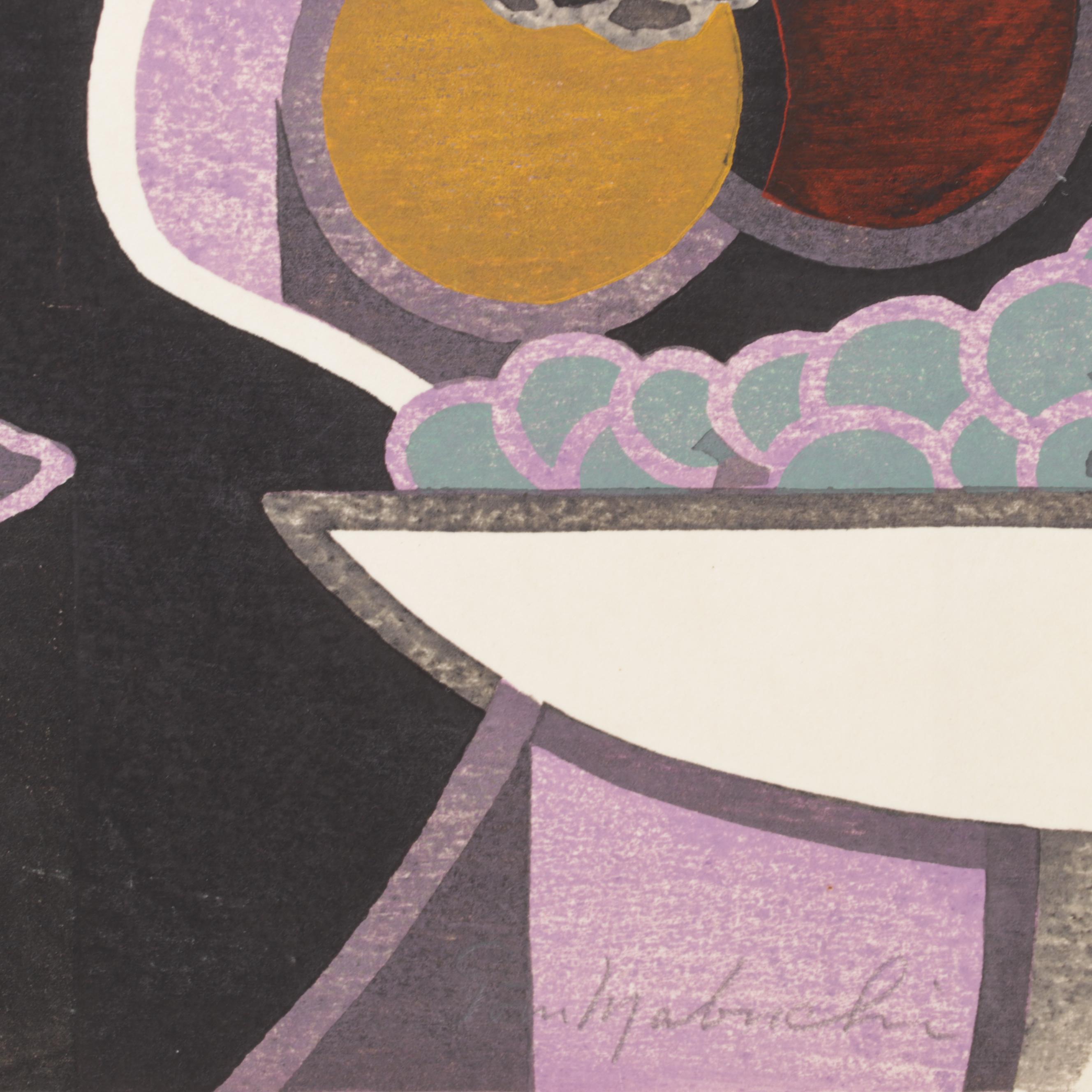 Mabuchi Toru Modernist Still Life Woodblock, Circa 1965