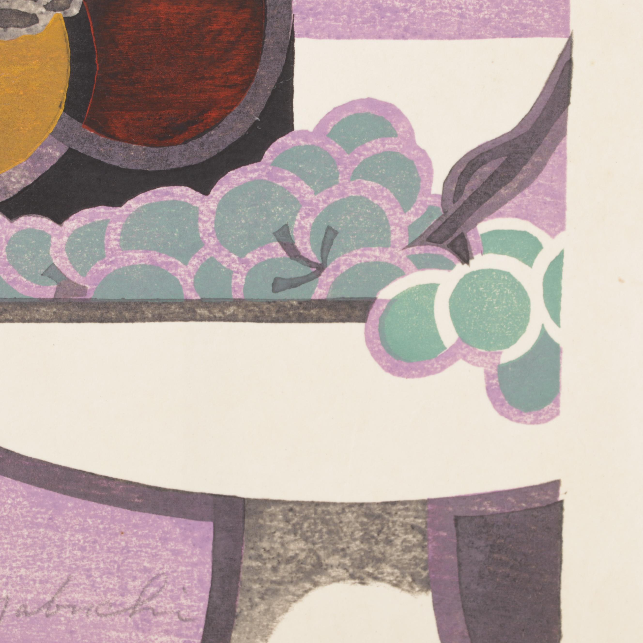 Mabuchi Toru Modernist Still Life Woodblock, Circa 1965
