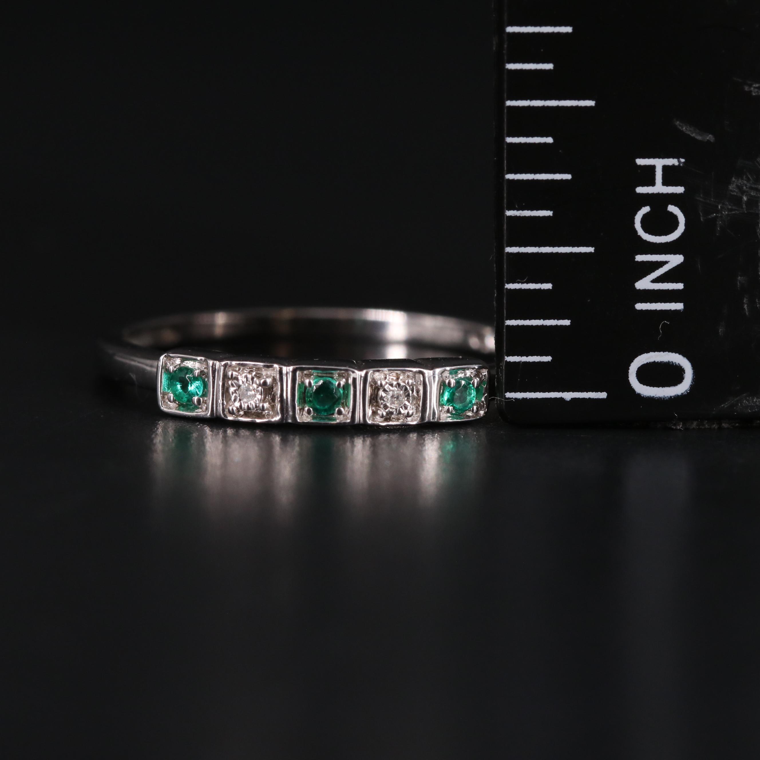 Sterling Silver Emerald and Diamond Ring