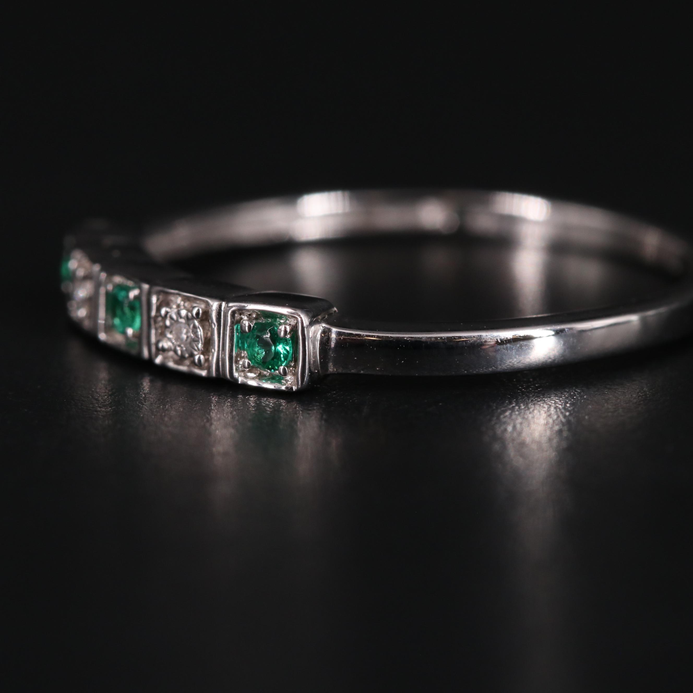 Sterling Silver Emerald and Diamond Ring