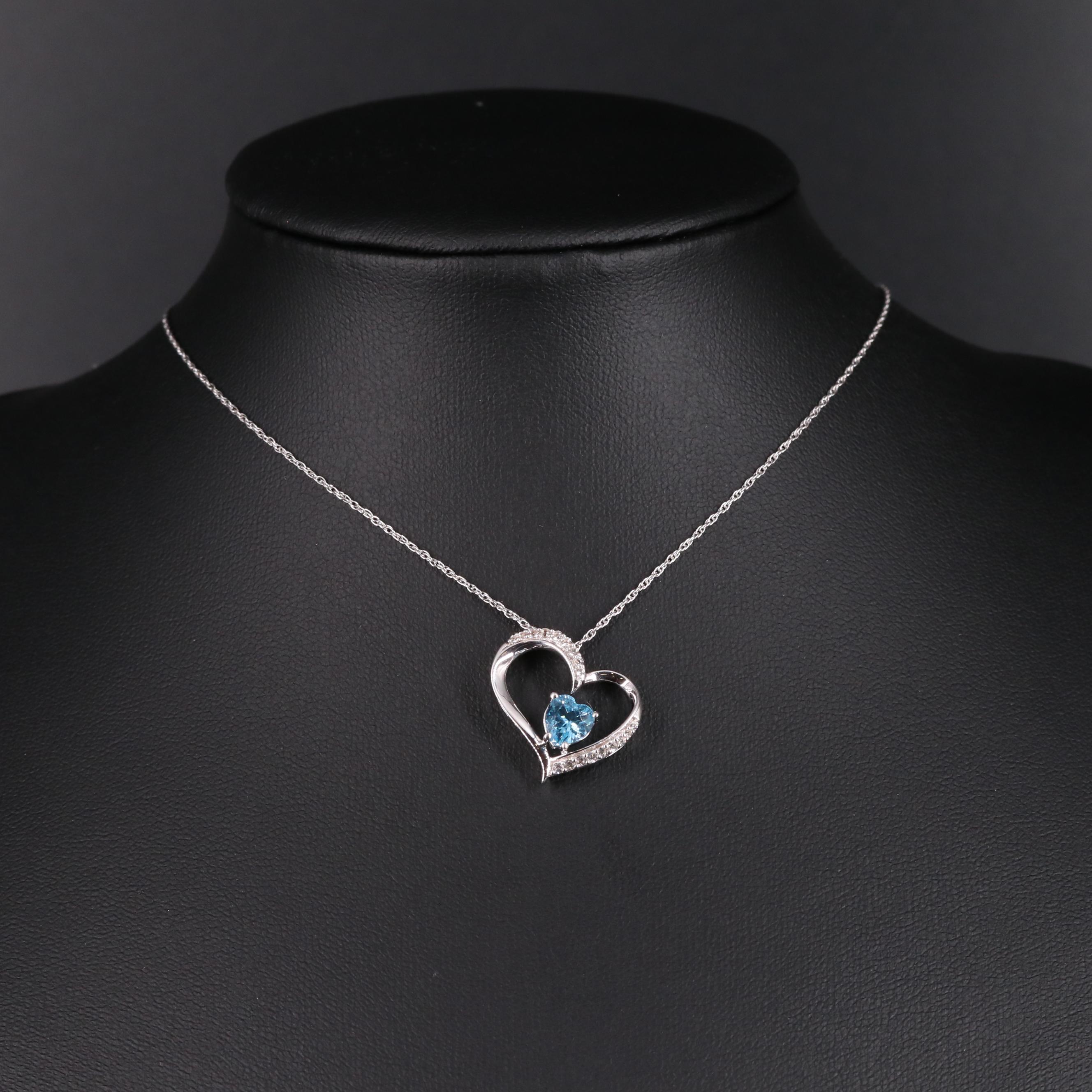Sterling Silver Topaz and Sapphire Heart Pendant Necklace