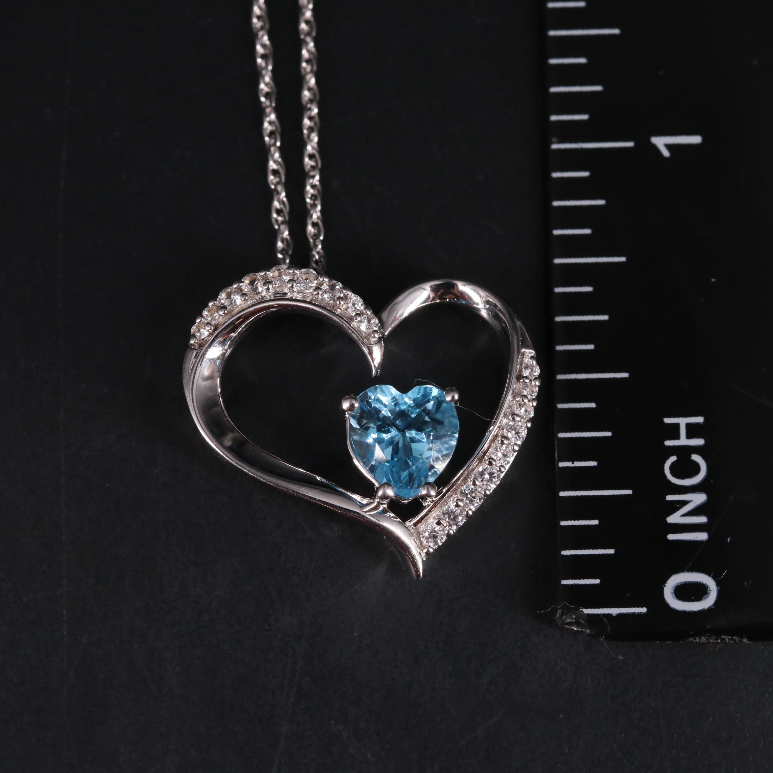 Sterling Silver Topaz and Sapphire Heart Pendant Necklace