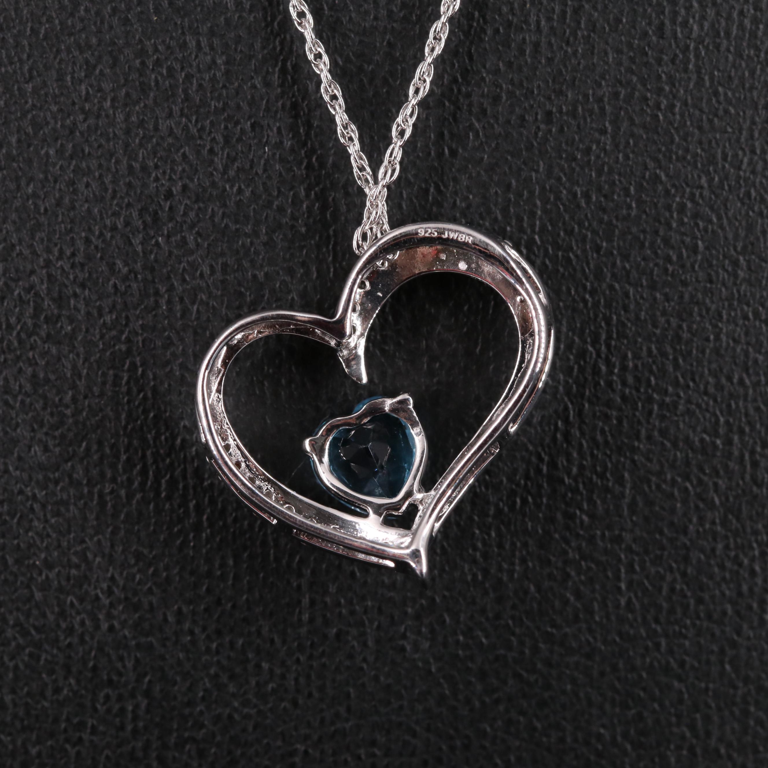 Sterling Silver Topaz and Sapphire Heart Pendant Necklace