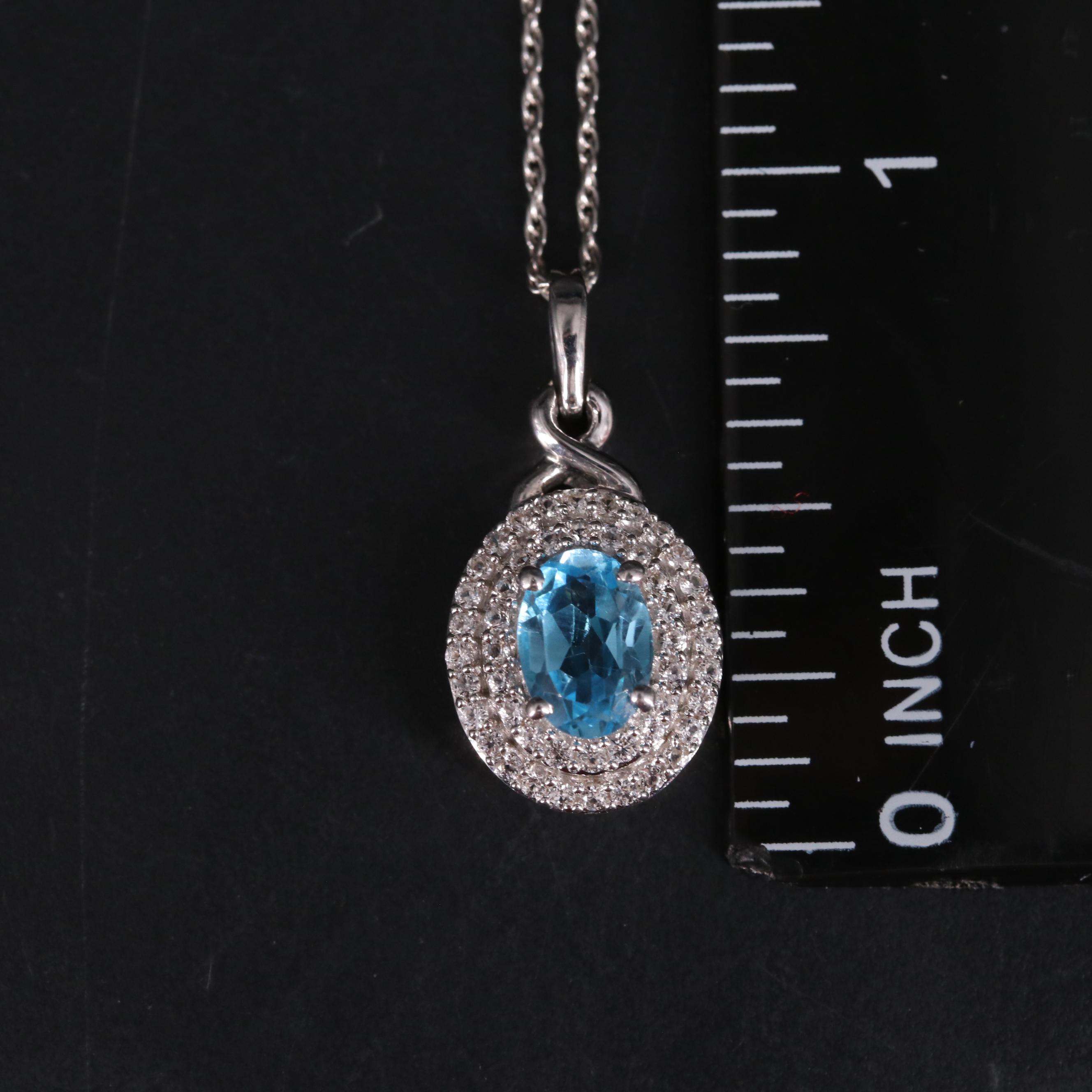 Sterling Silver Topaz and Sapphire Pendant Necklace