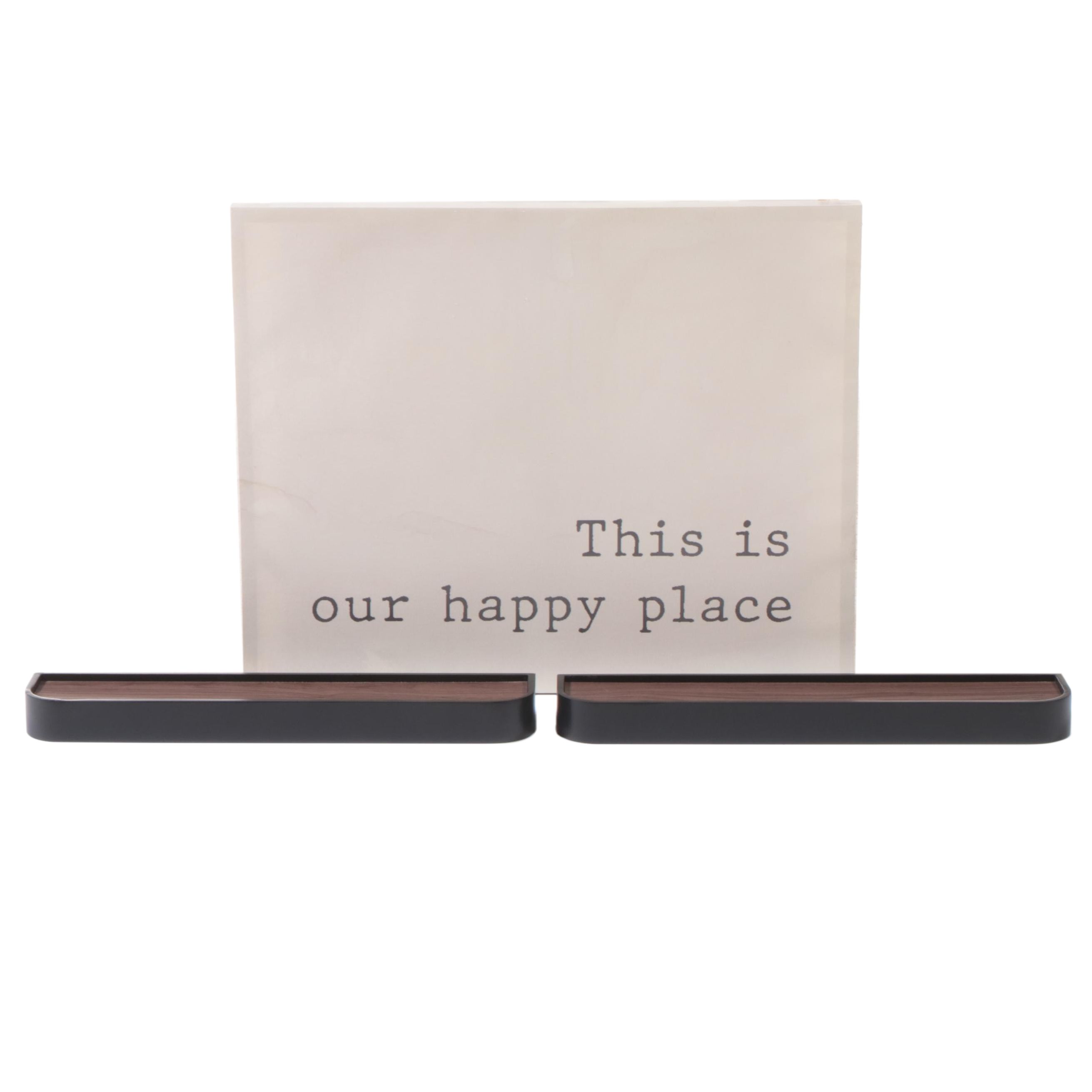 Threshold Routed Wood Wall Shelves and "This is our happy place" Canvas Wall Art