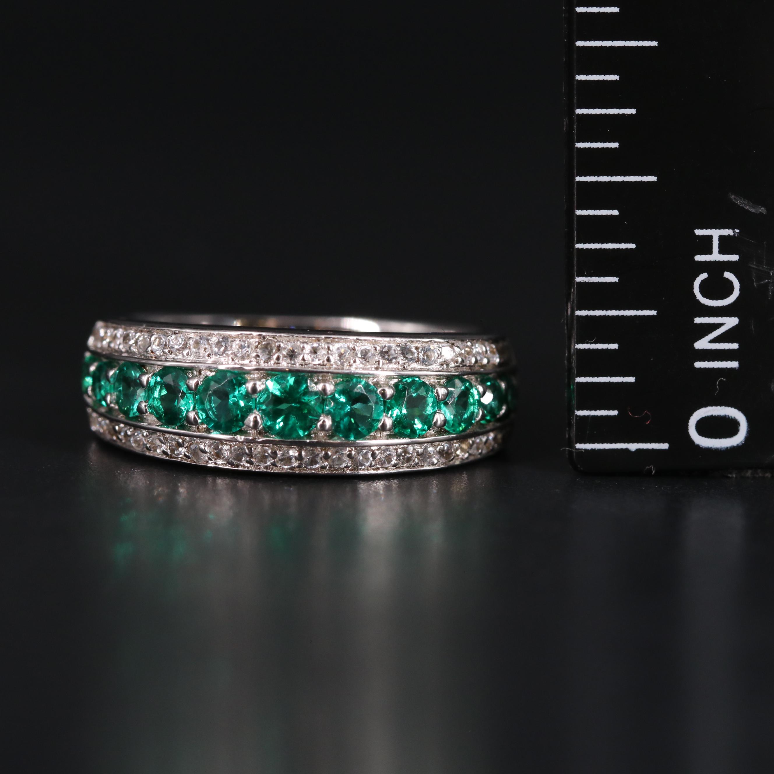 Sterling Silver Emerald and Sapphire Ring
