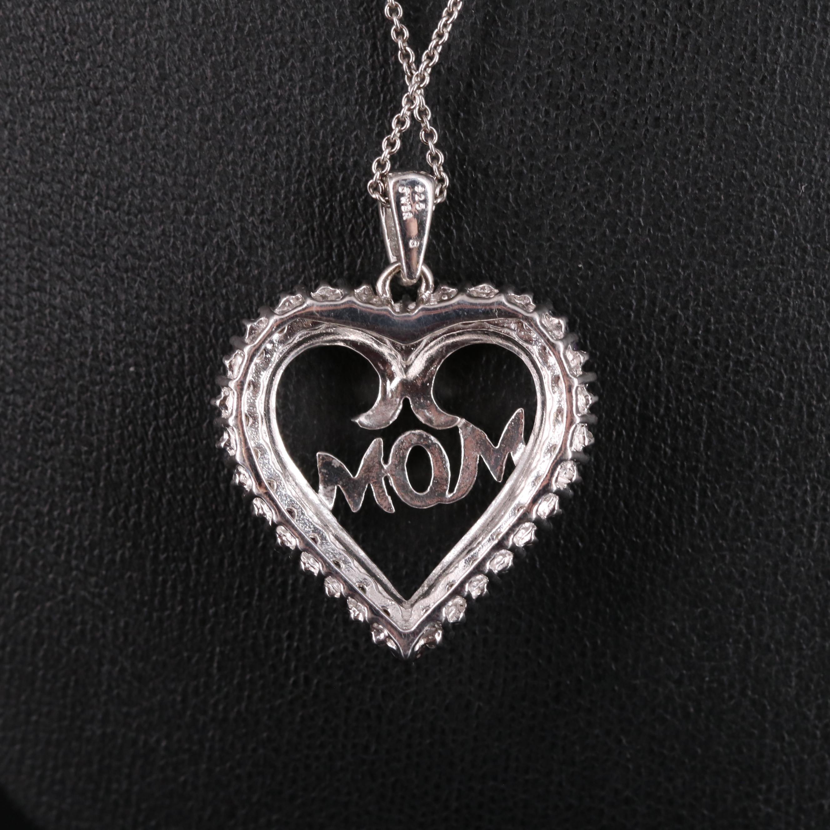 Sterling Diamond and Assorted Gemstone "Mom" Heart Pendant Necklace