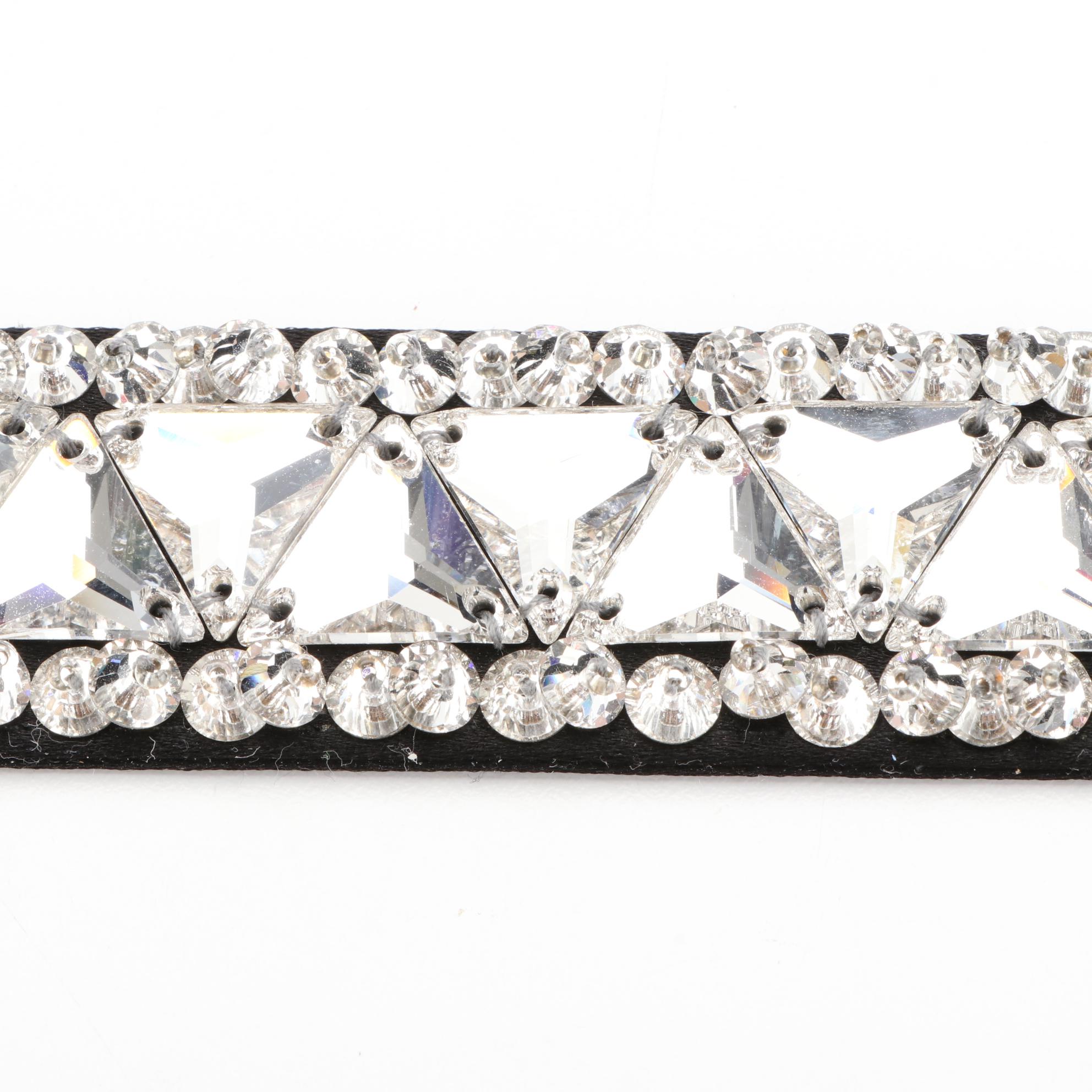 Prada Waist Belt in Crystal Embellished Black Satin