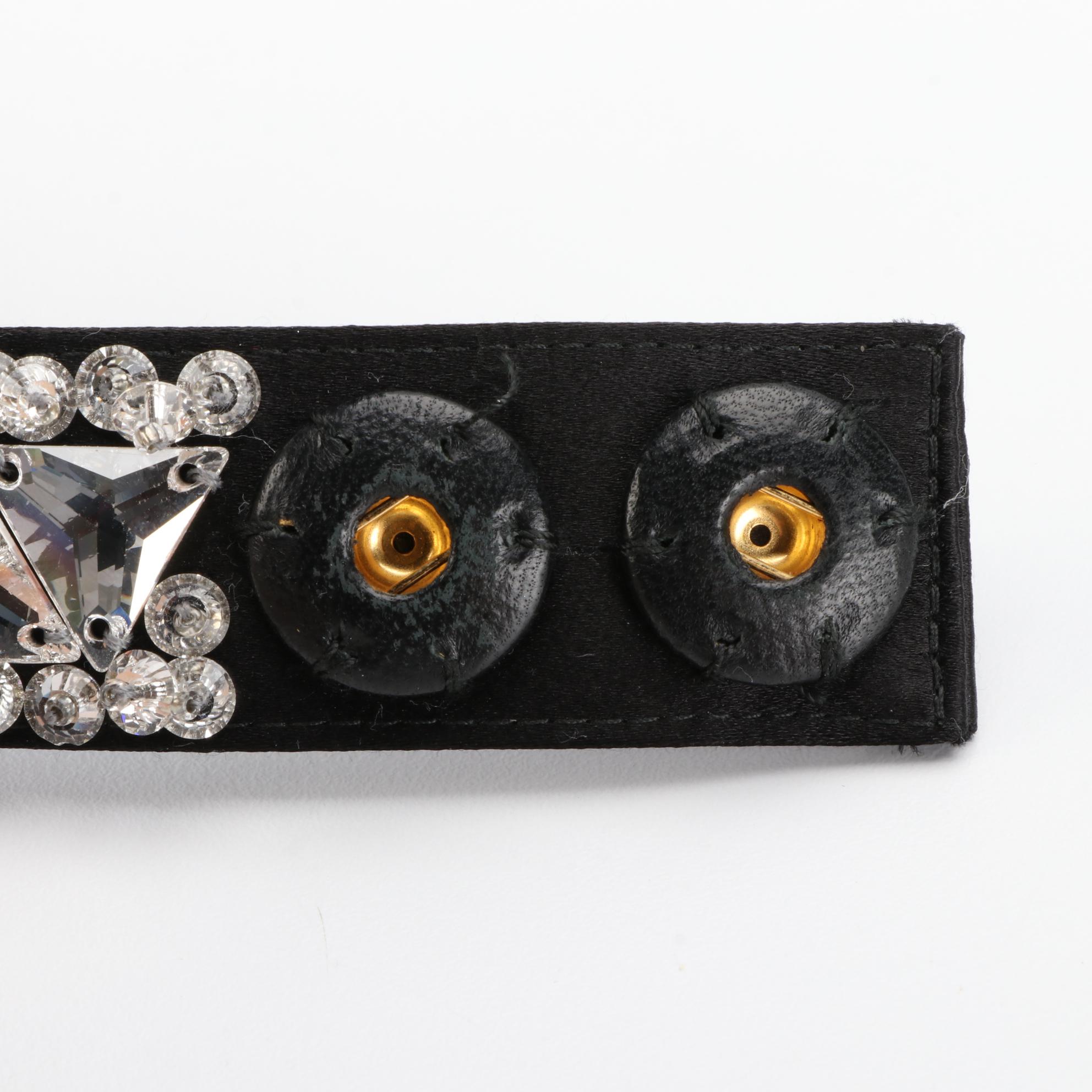 Prada Waist Belt in Crystal Embellished Black Satin