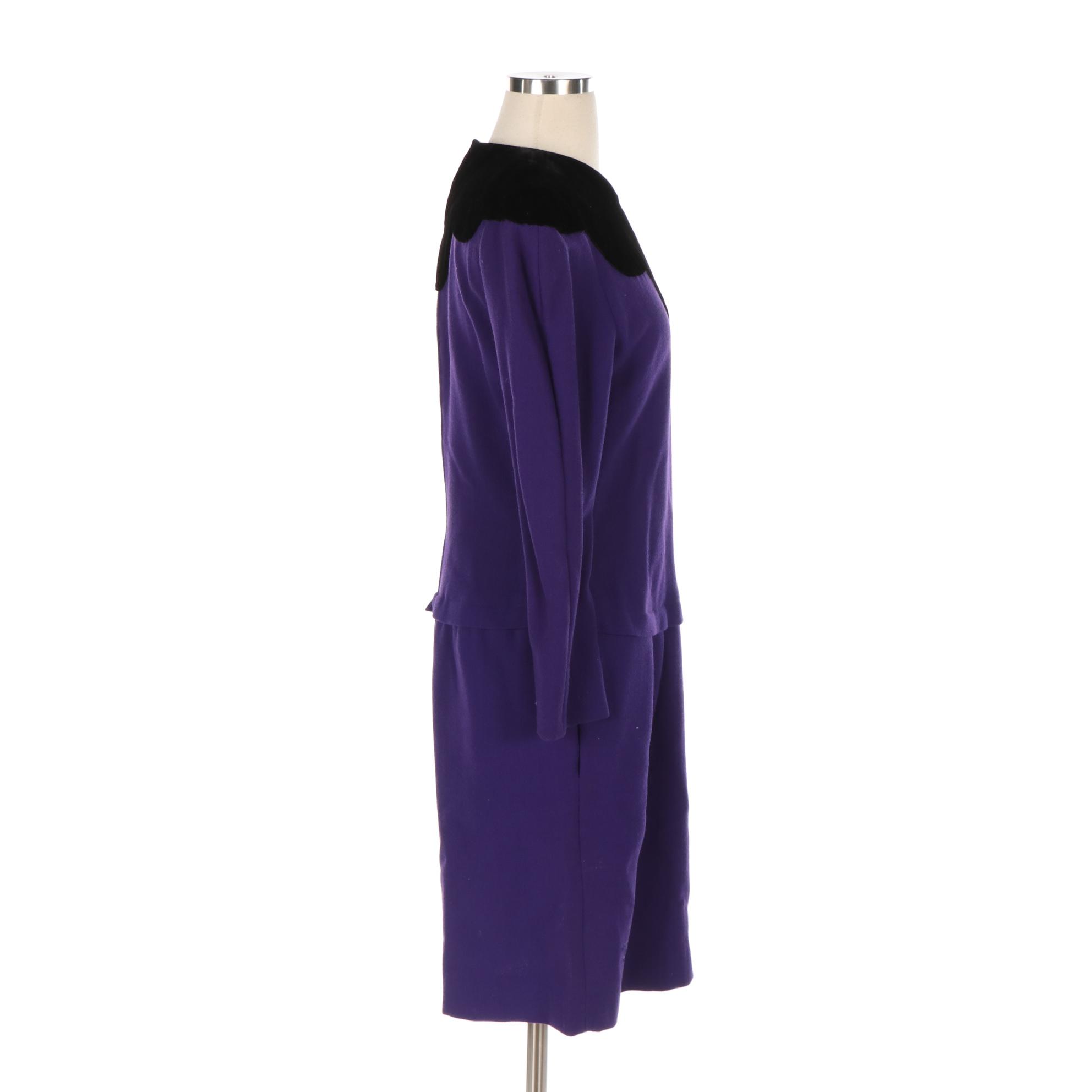 Oscar de la Renta Purple Wool Dress and Jacket Set