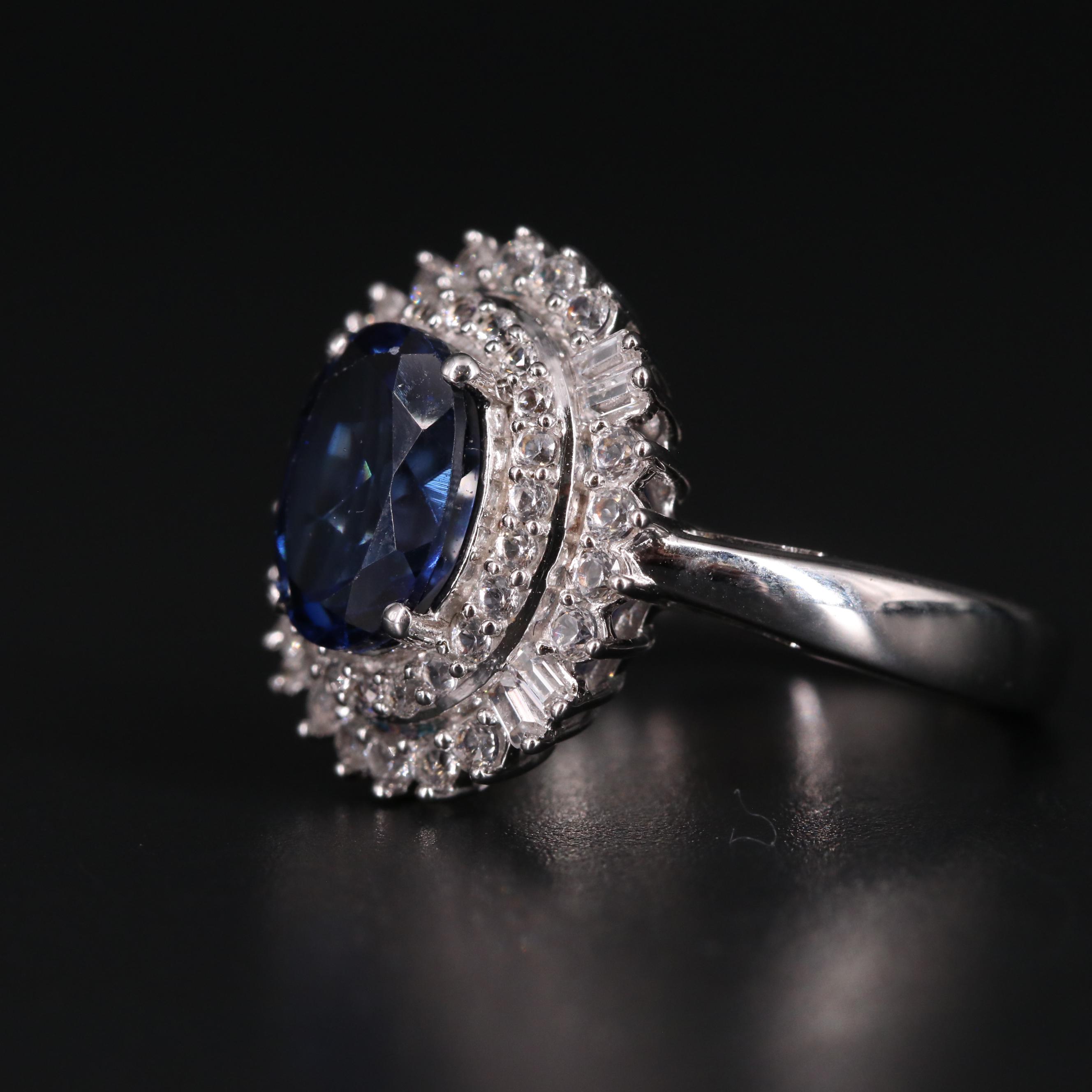 Sterling Silver Sapphire Halo Ring