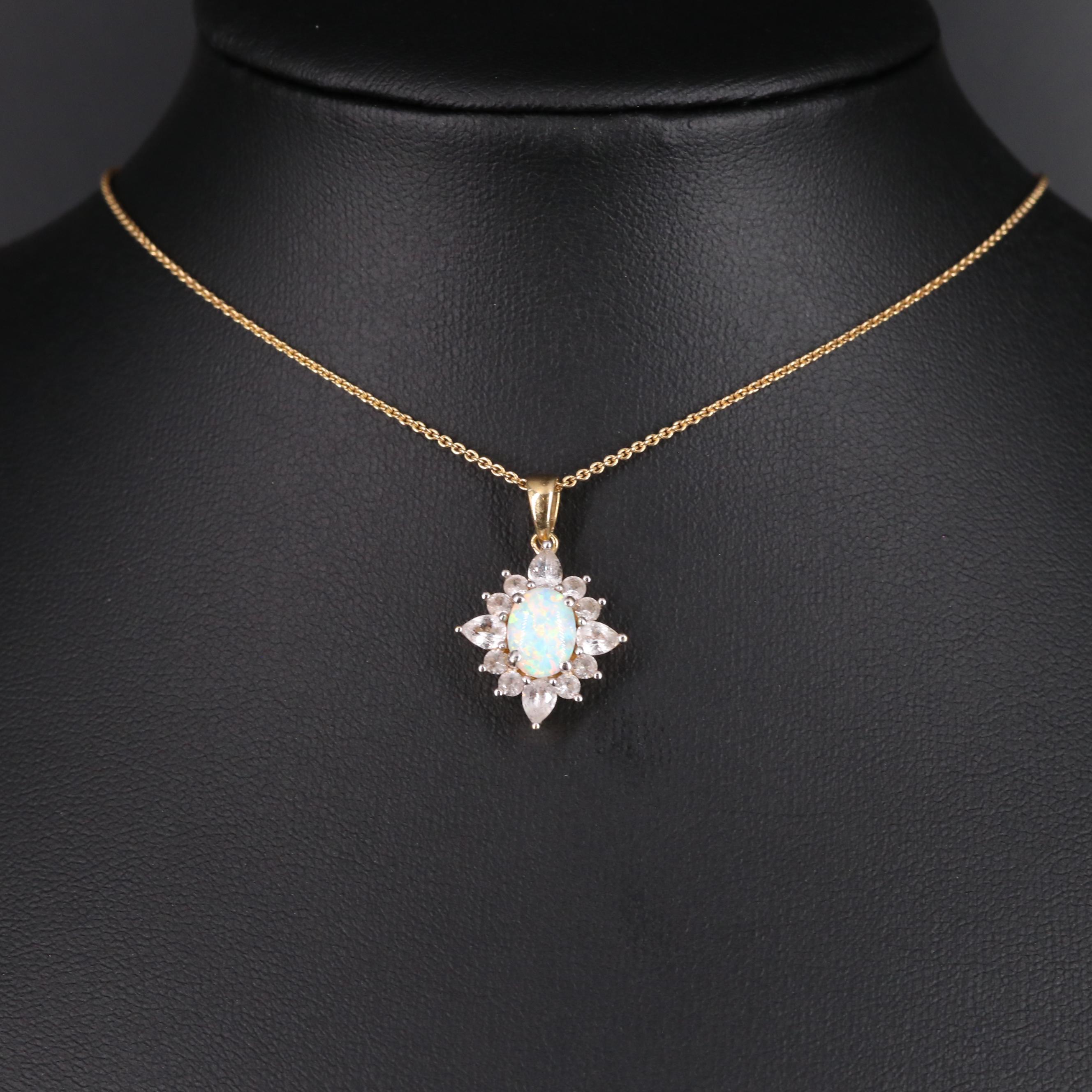 Sterling Silver Opal and Sapphire Pendant Necklace