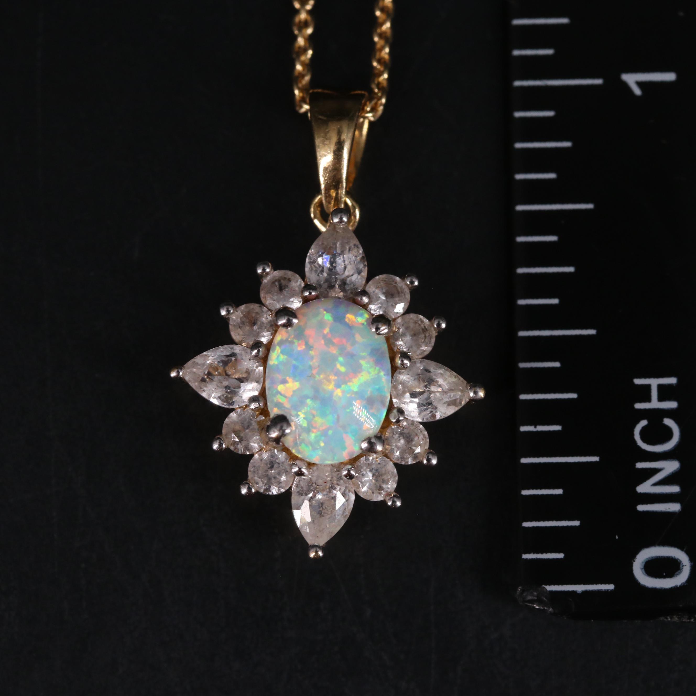 Sterling Silver Opal and Sapphire Pendant Necklace