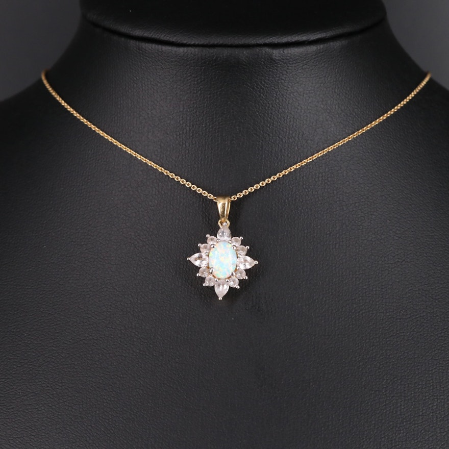 Sterling Silver Opal and Sapphire Pendant Necklace