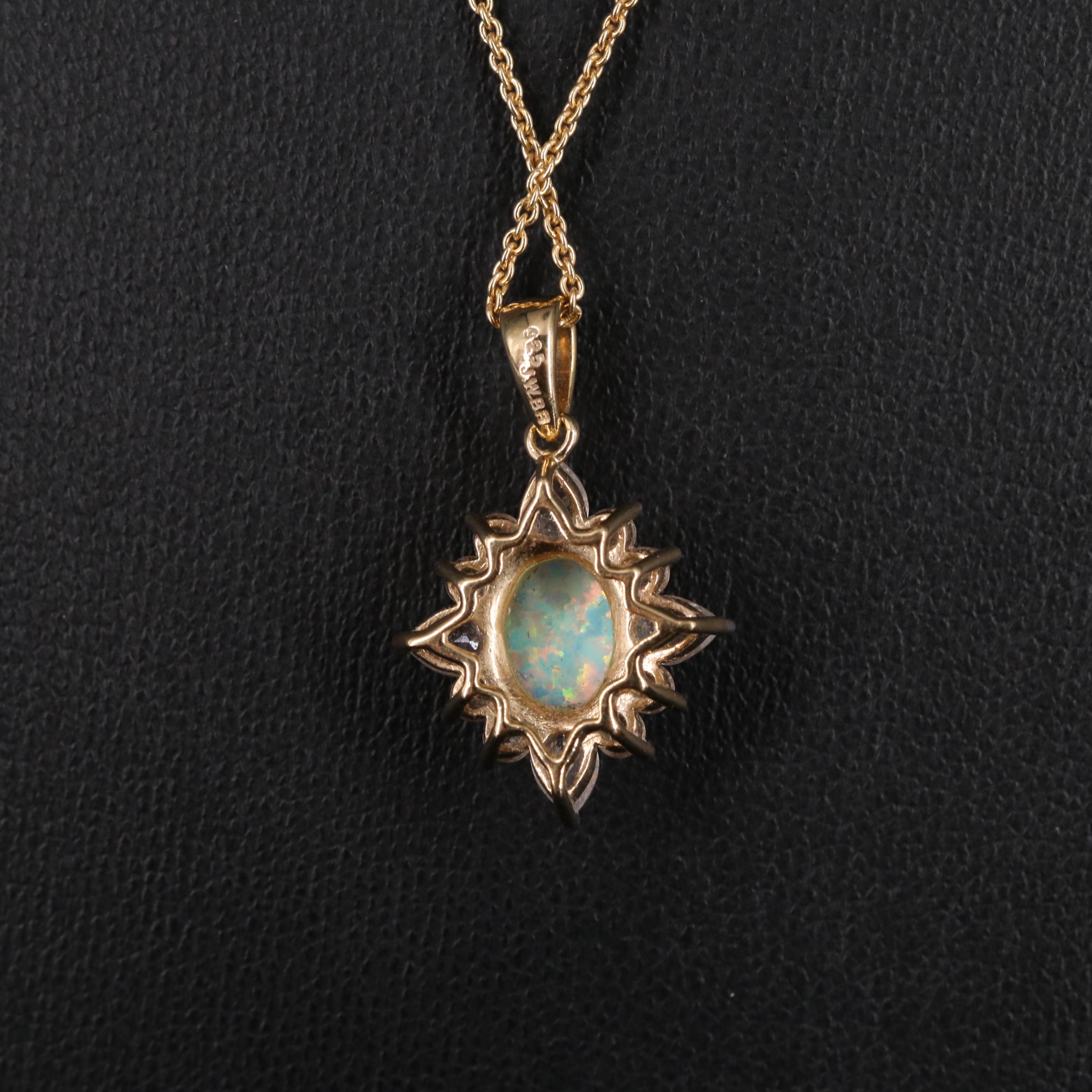 Sterling Silver Opal and Sapphire Pendant Necklace