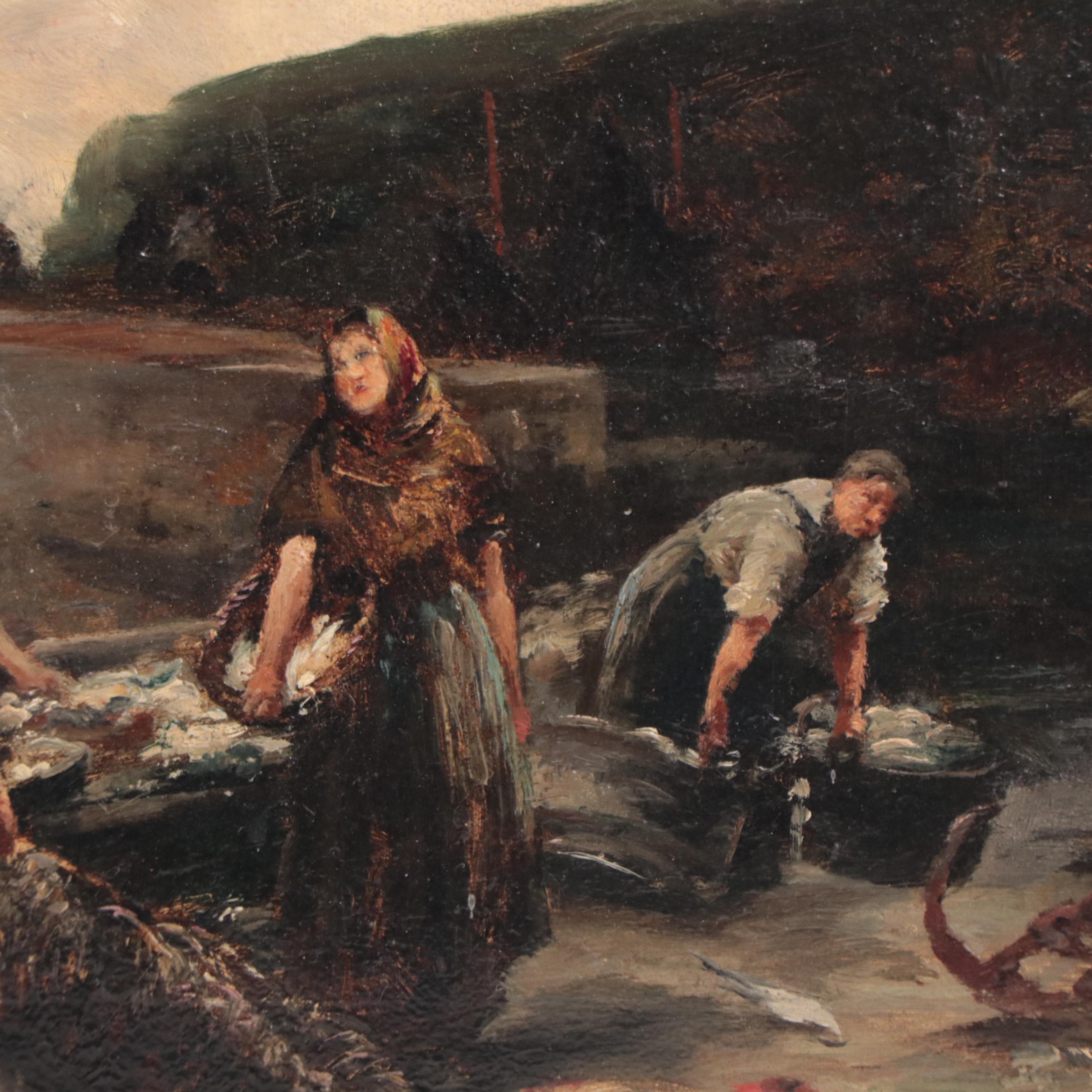 Emil Barbarini Oil Painting of Fish Market, 19th Century