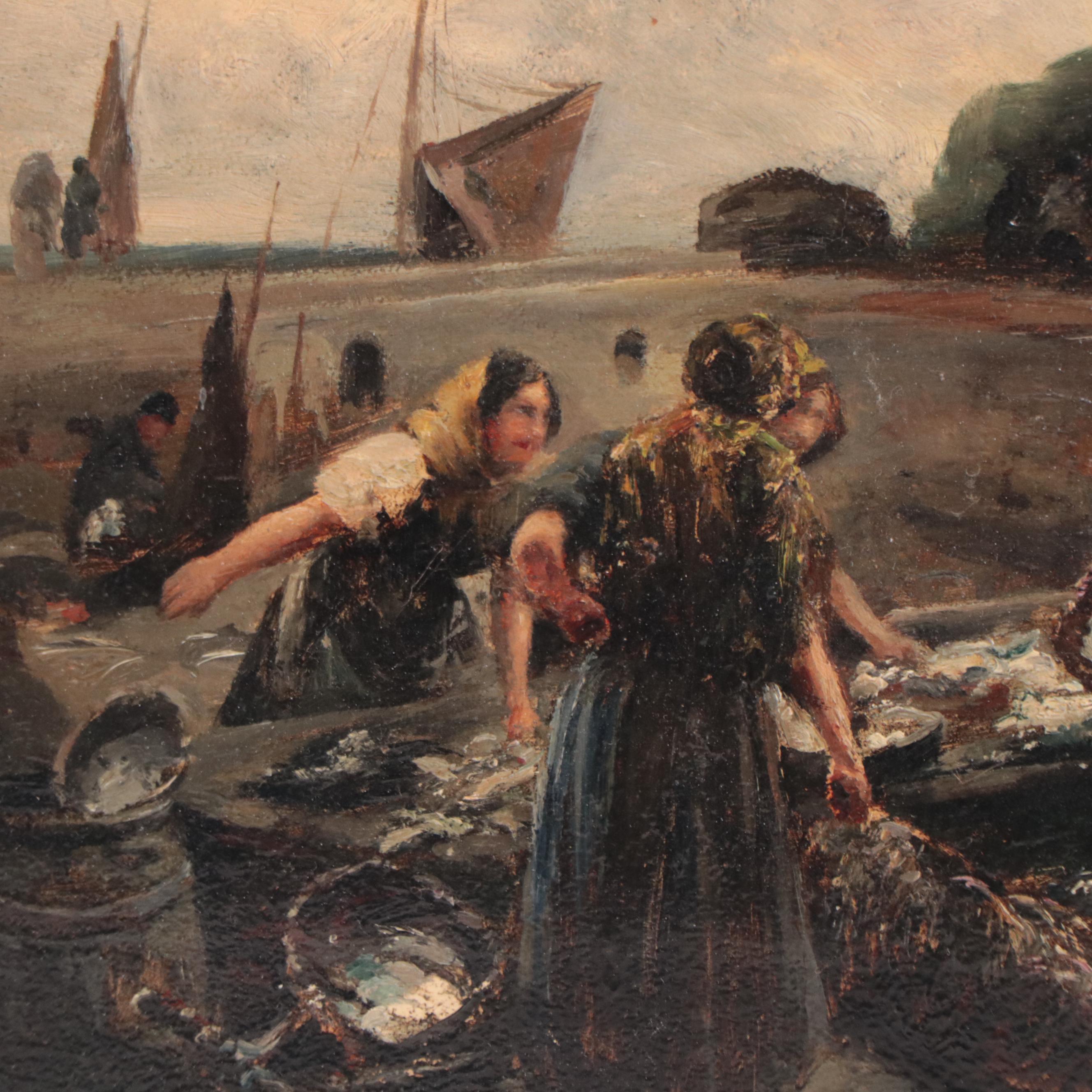 Emil Barbarini Oil Painting of Fish Market, 19th Century