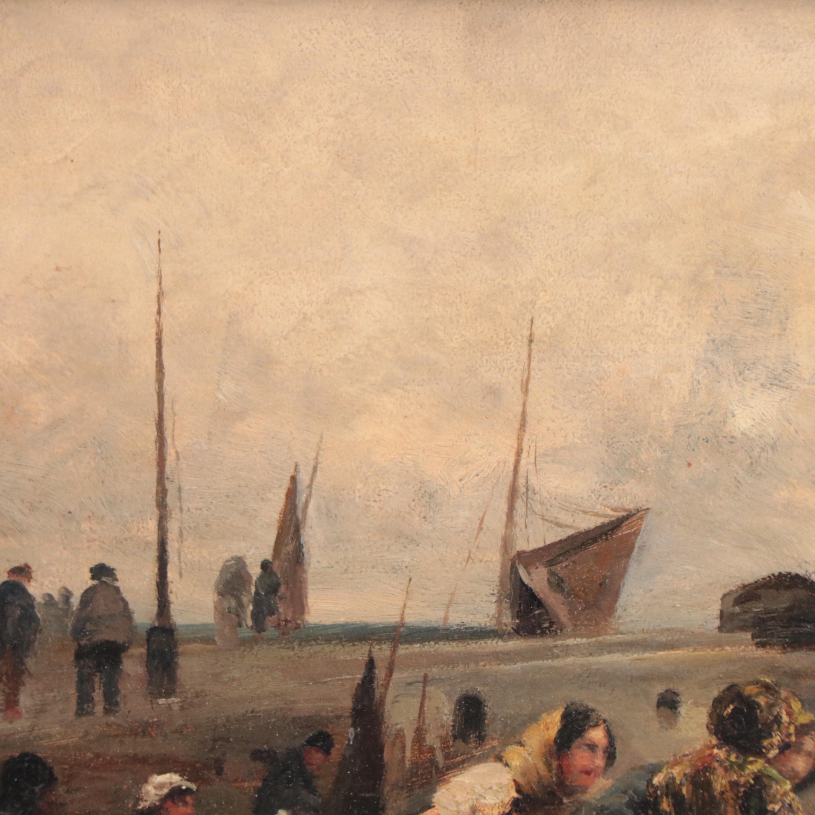 Emil Barbarini Oil Painting of Fish Market, 19th Century