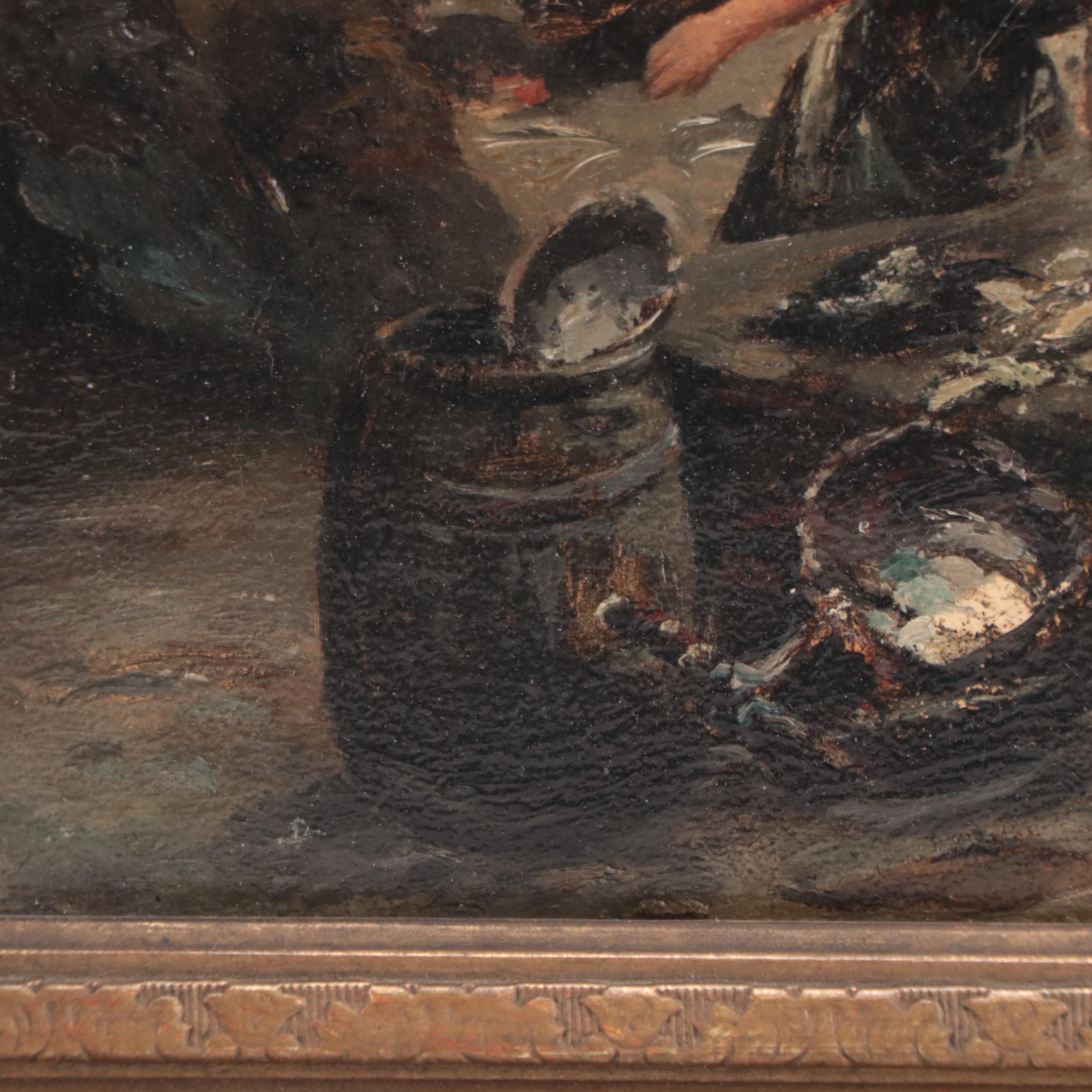 Emil Barbarini Oil Painting of Fish Market, 19th Century