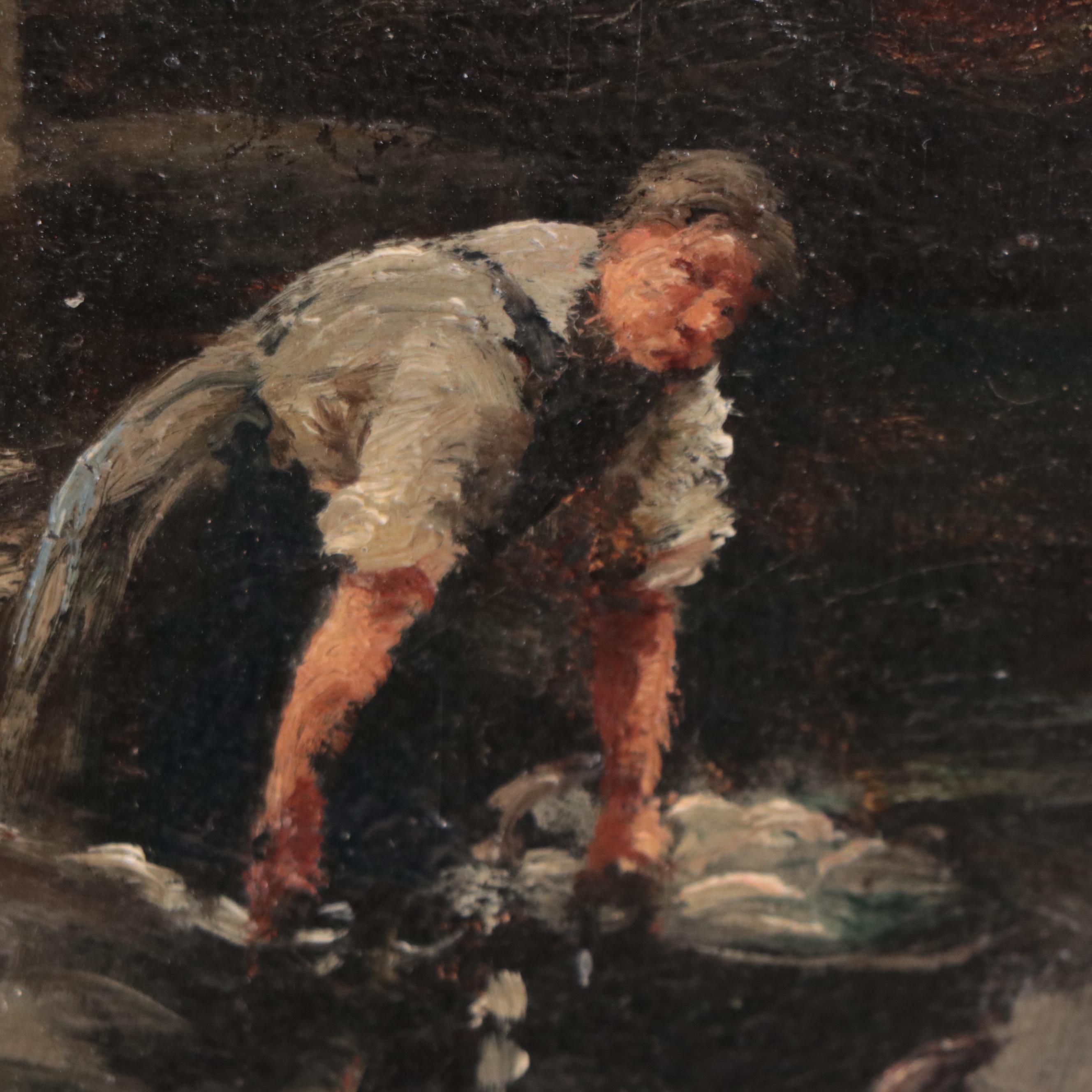 Emil Barbarini Oil Painting of Fish Market, 19th Century