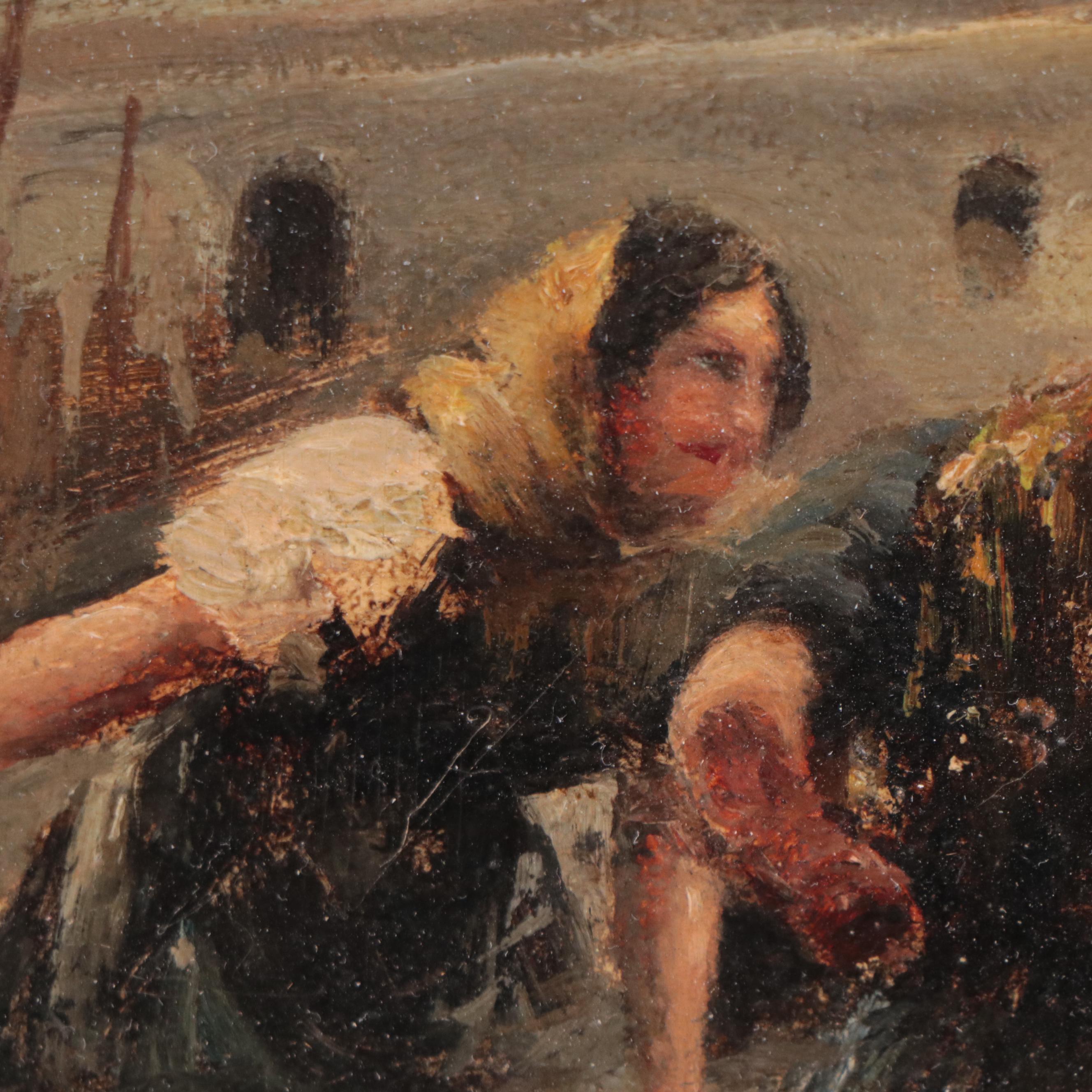 Emil Barbarini Oil Painting of Fish Market, 19th Century