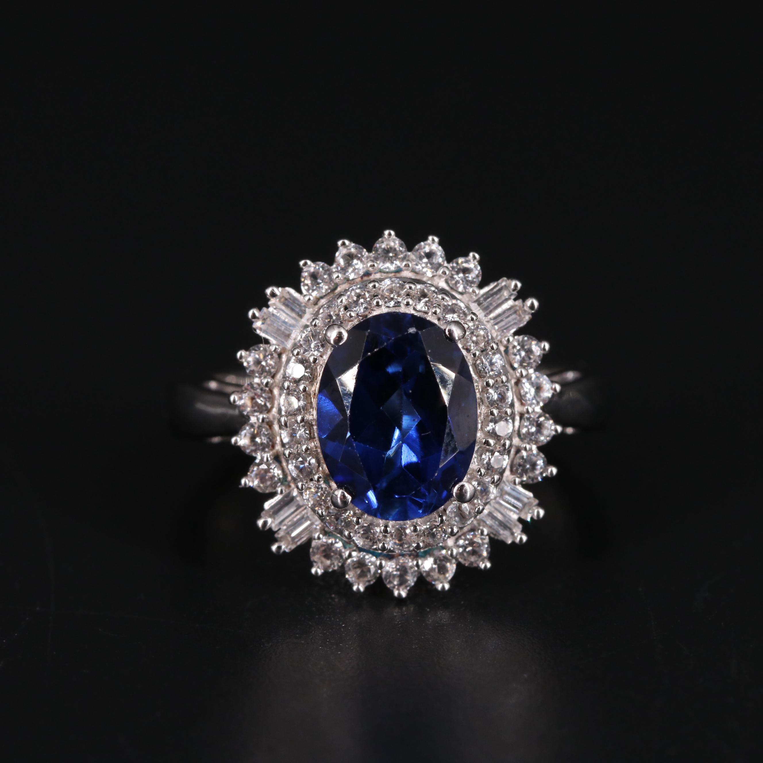 Sterling Silver Sapphire Halo Ring