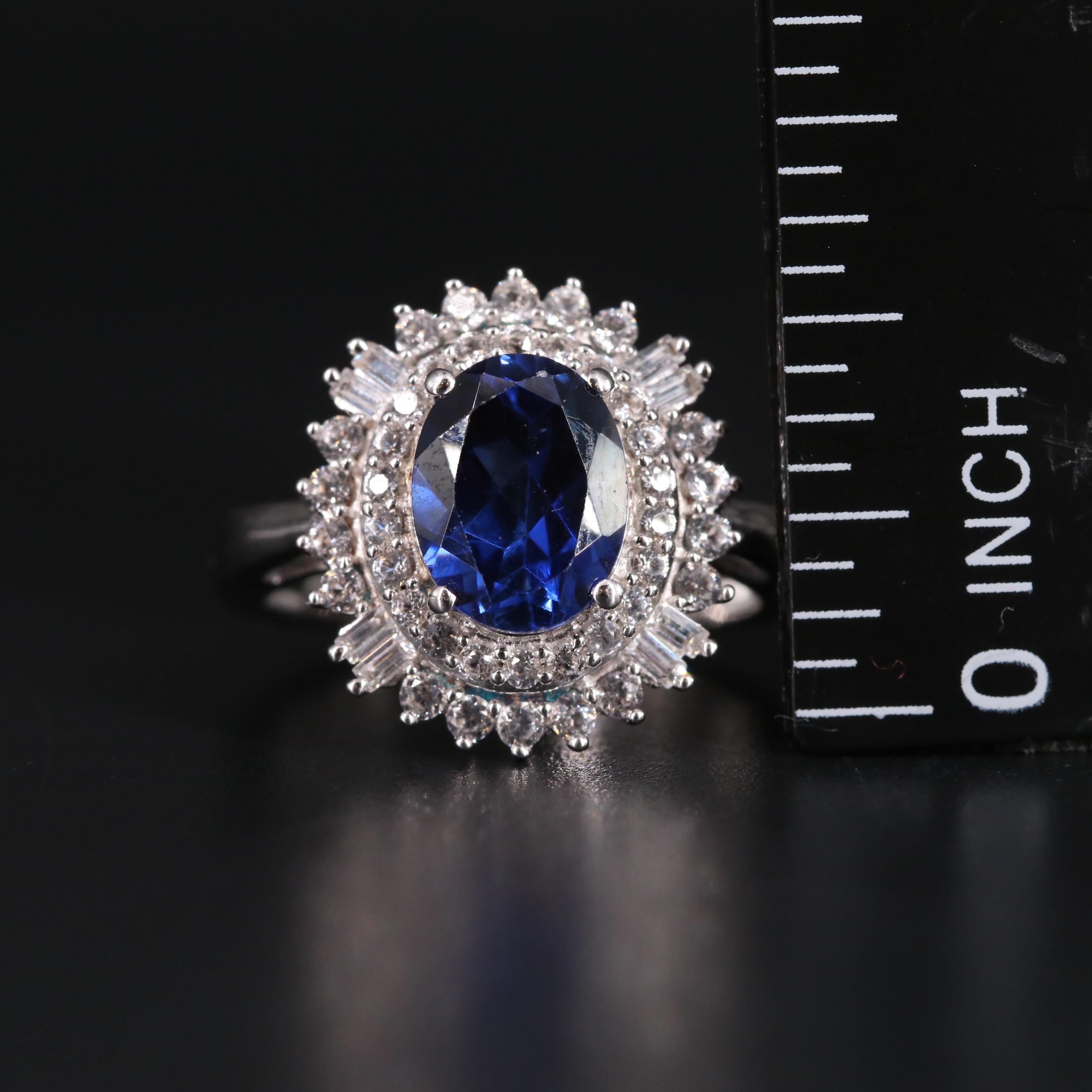 Sterling Silver Sapphire Halo Ring