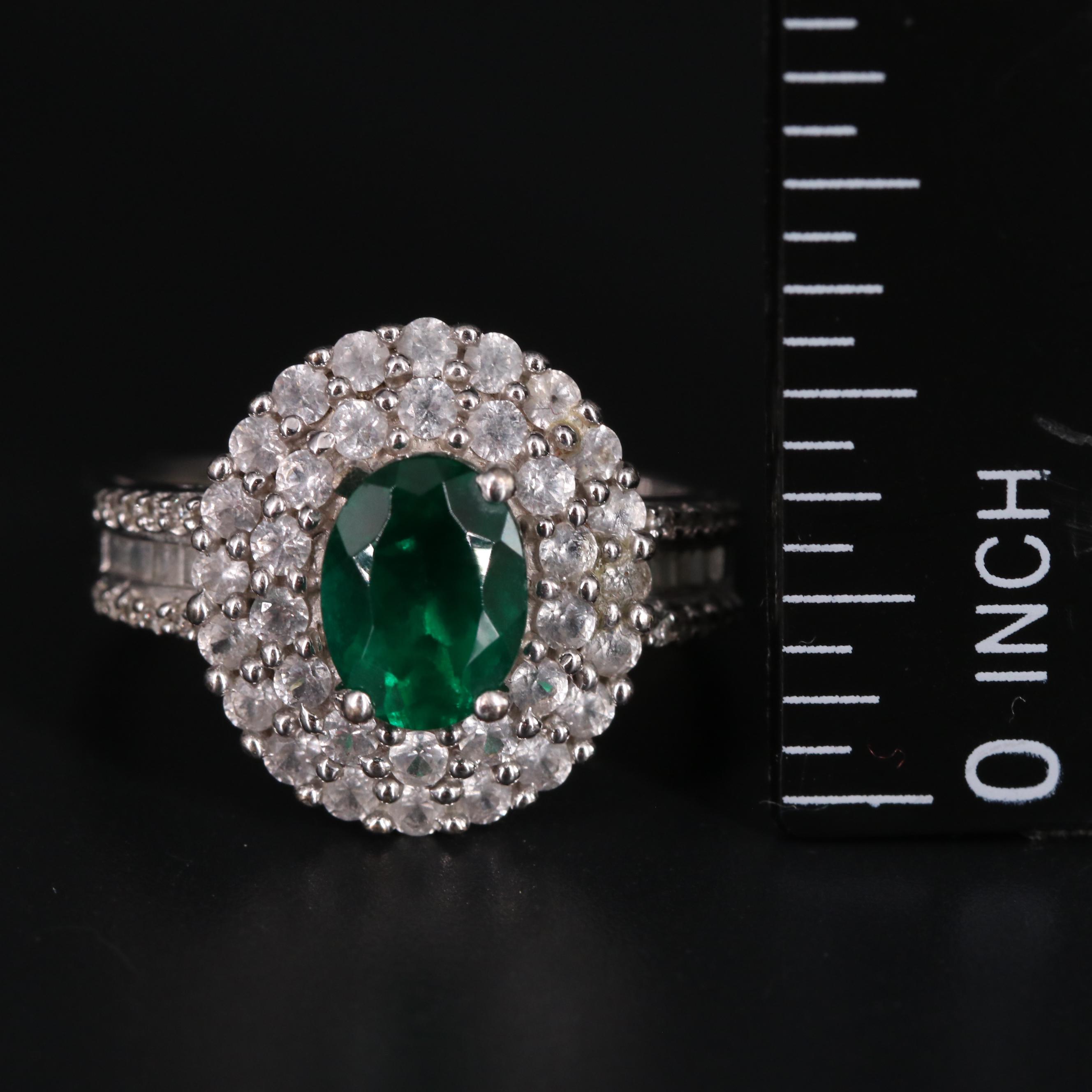 Sterling Silver Emerald and Sapphire Ring