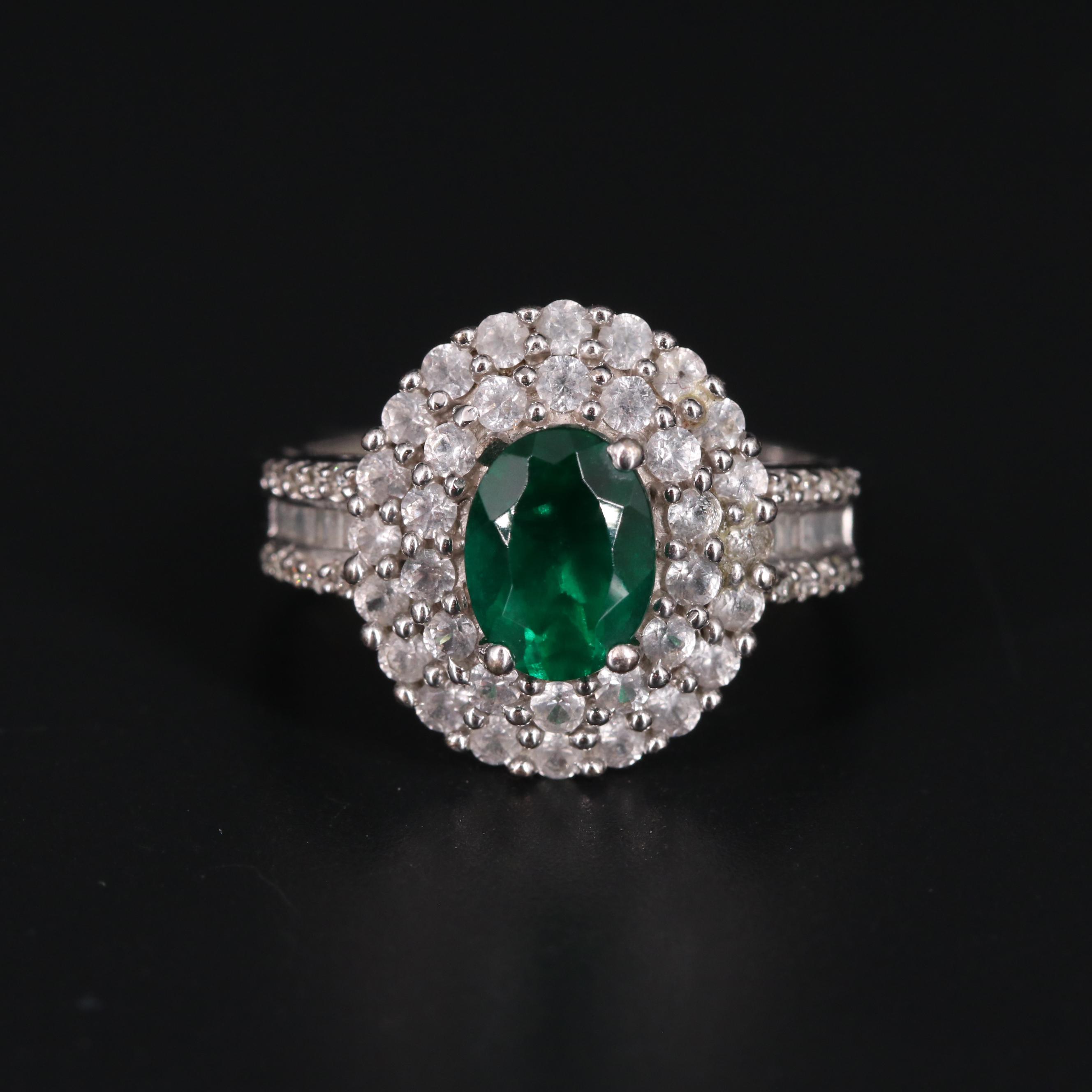 Sterling Silver Emerald and Sapphire Ring