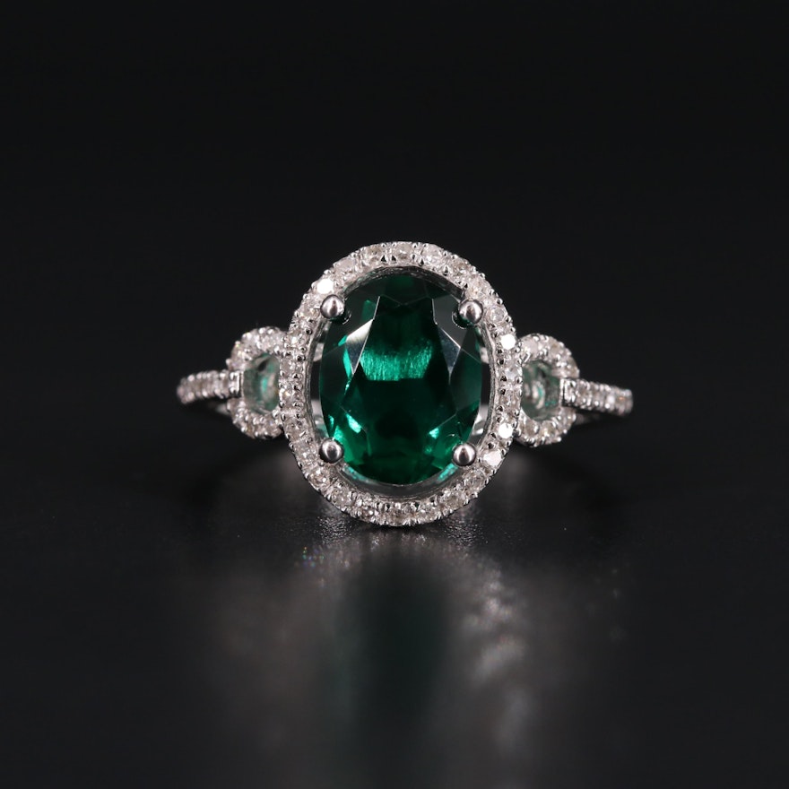 Sterling Silver Emerald and Diamond Ring