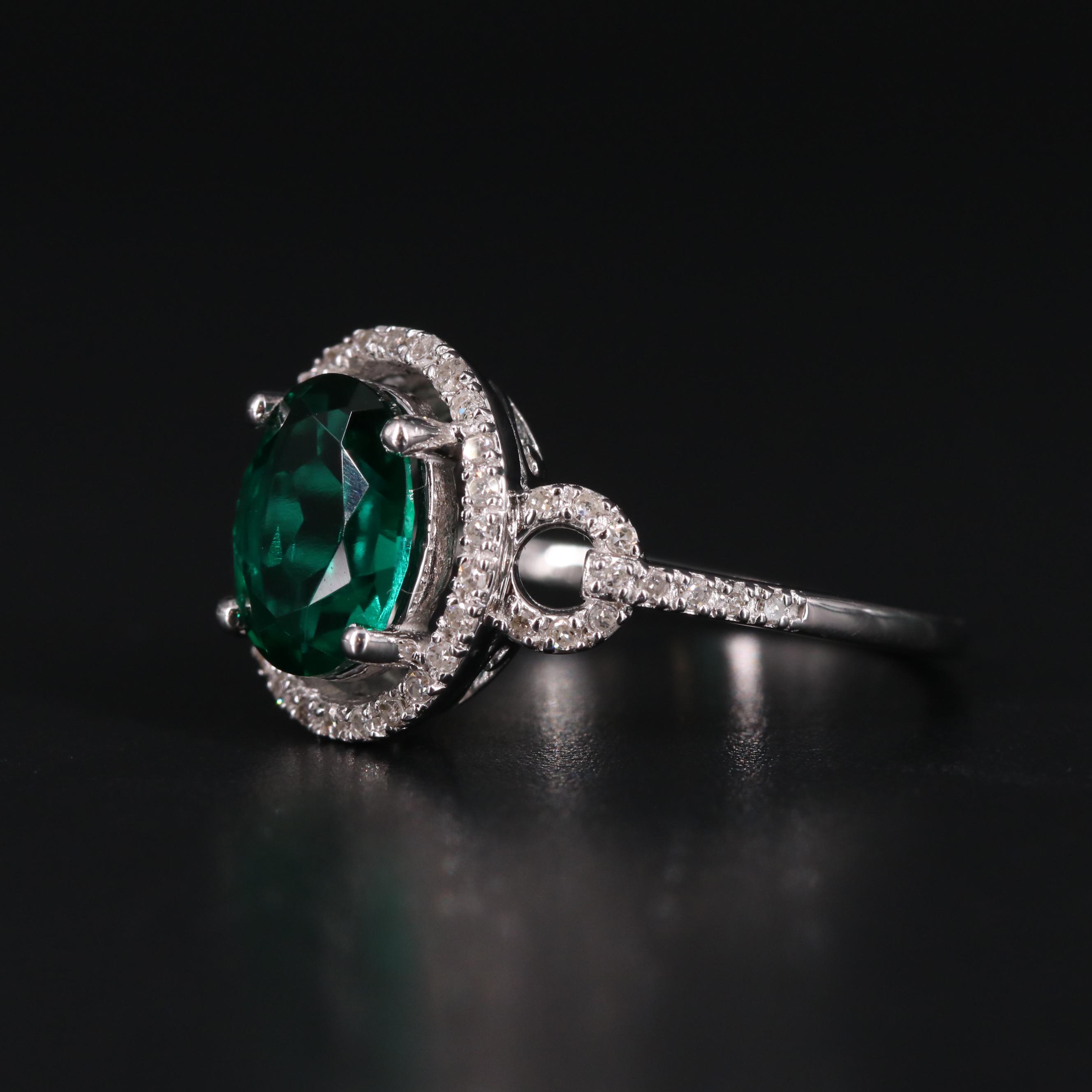 Sterling Silver Emerald and Diamond Ring