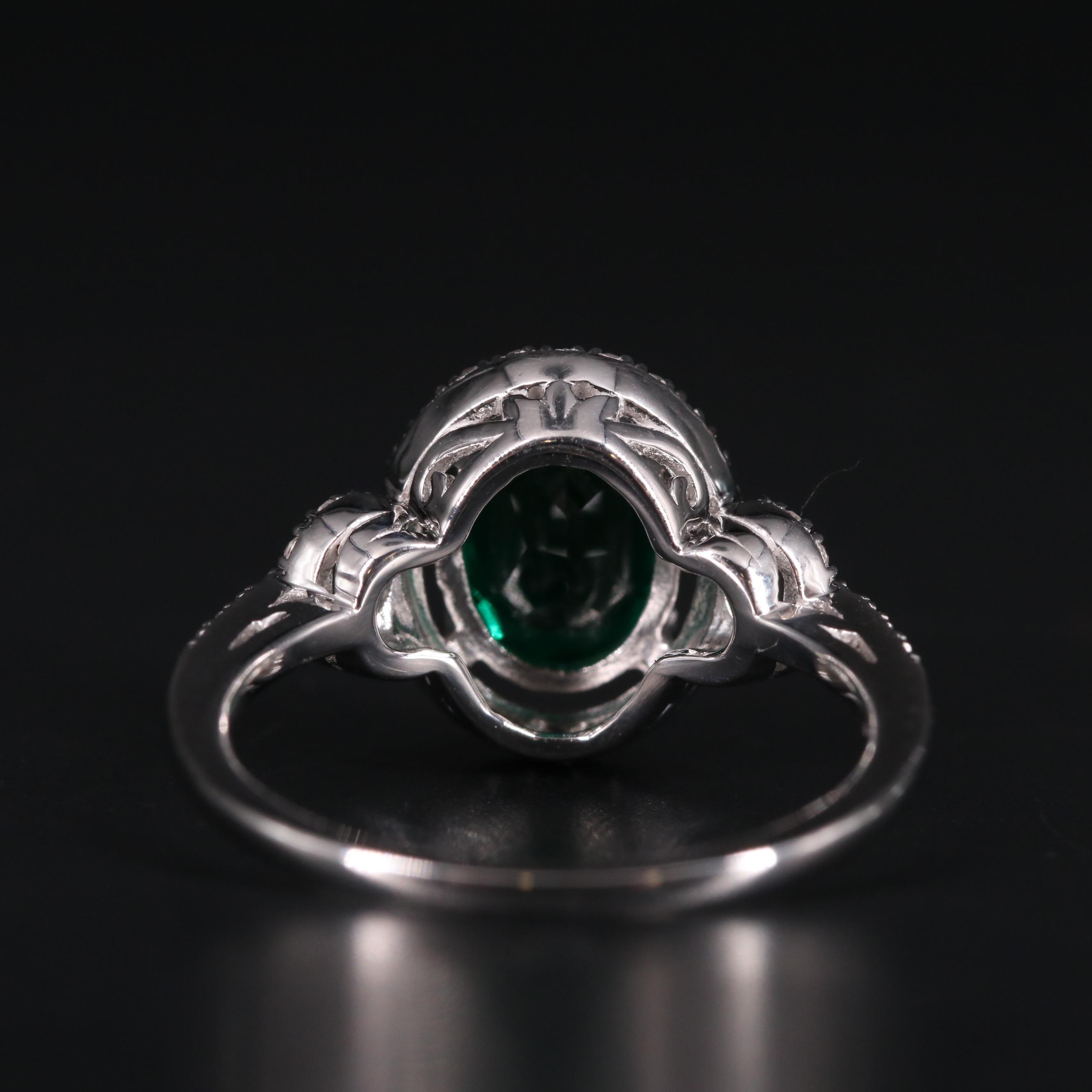 Sterling Silver Emerald and Diamond Ring