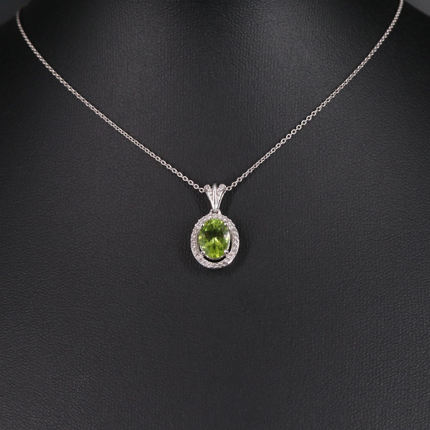 Sterling Silver Peridot and Sapphire Pendant Necklace