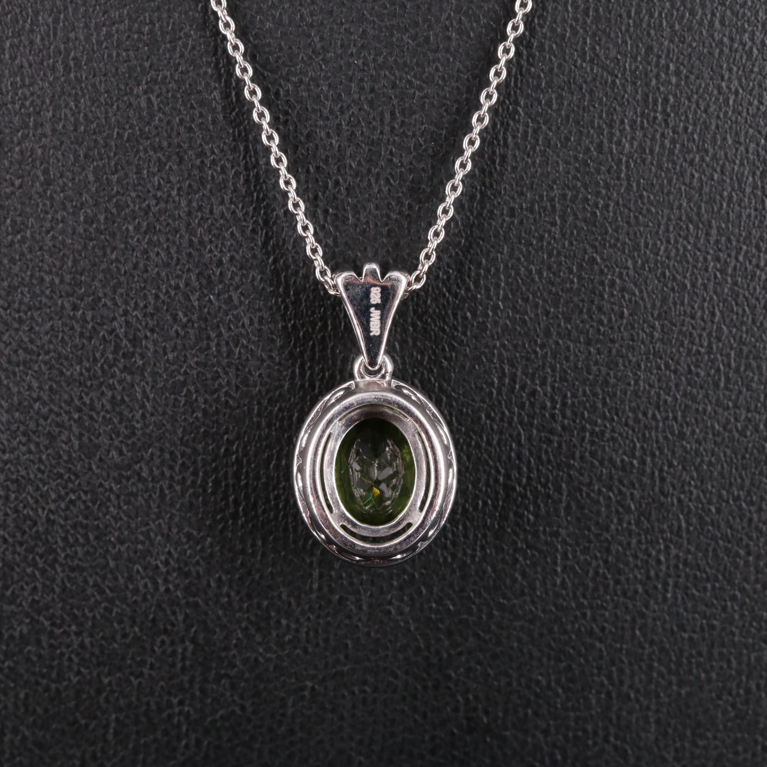 Sterling Silver Peridot and Sapphire Pendant Necklace