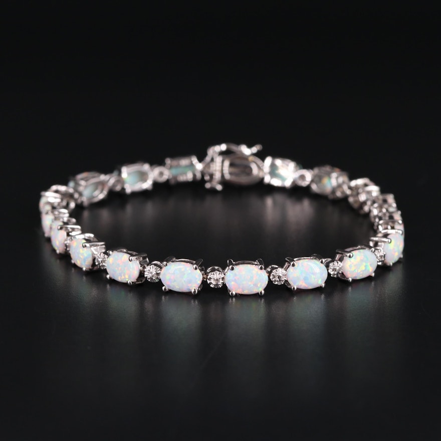 Sterling Silver Opal and Cubic Zirconia Bracelet