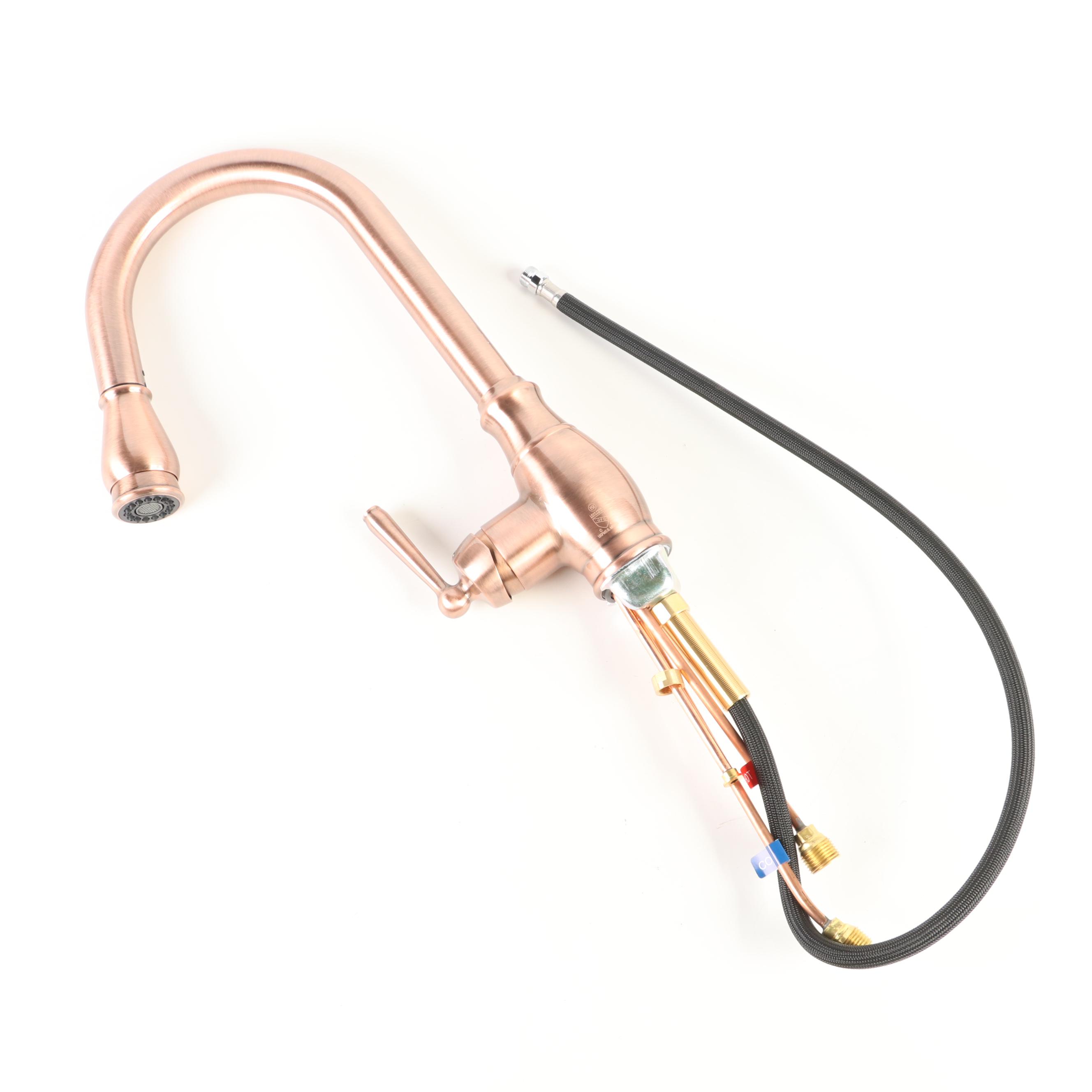 Antique Copper Single Hole Pull Down Kitchen Faucet and Sink Basket Strainer