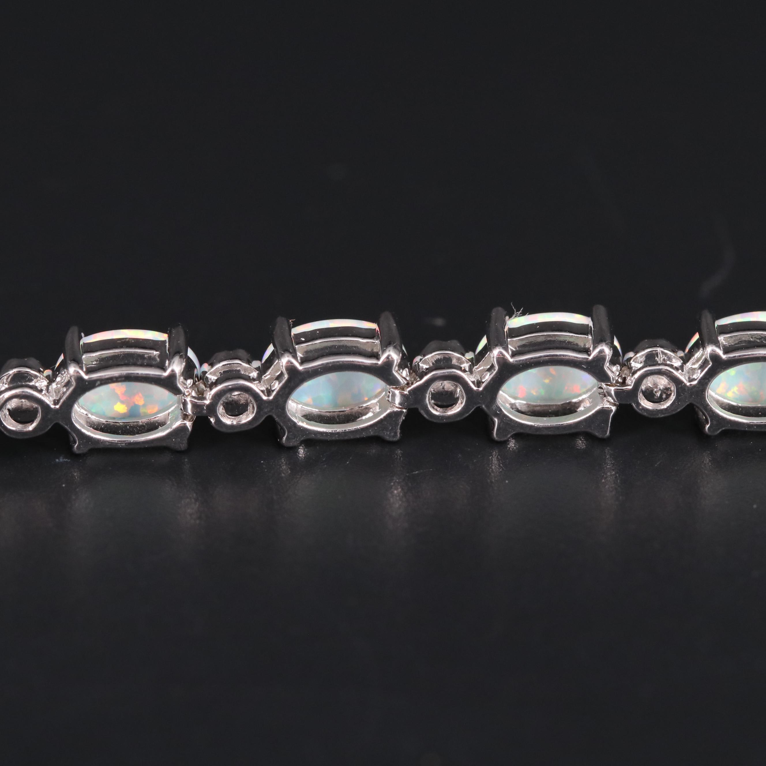 Sterling Silver Opal and Cubic Zirconia Bracelet