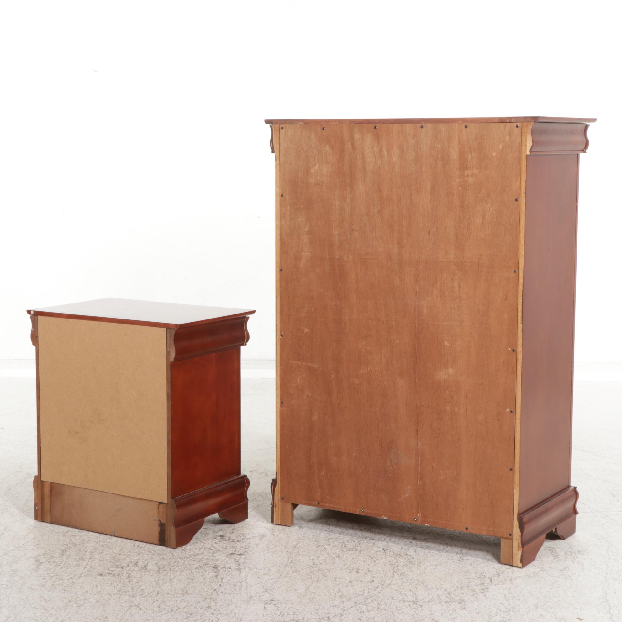 Louis Philippe Style Cherry-Stained Five-Drawer Chest and Nightstand