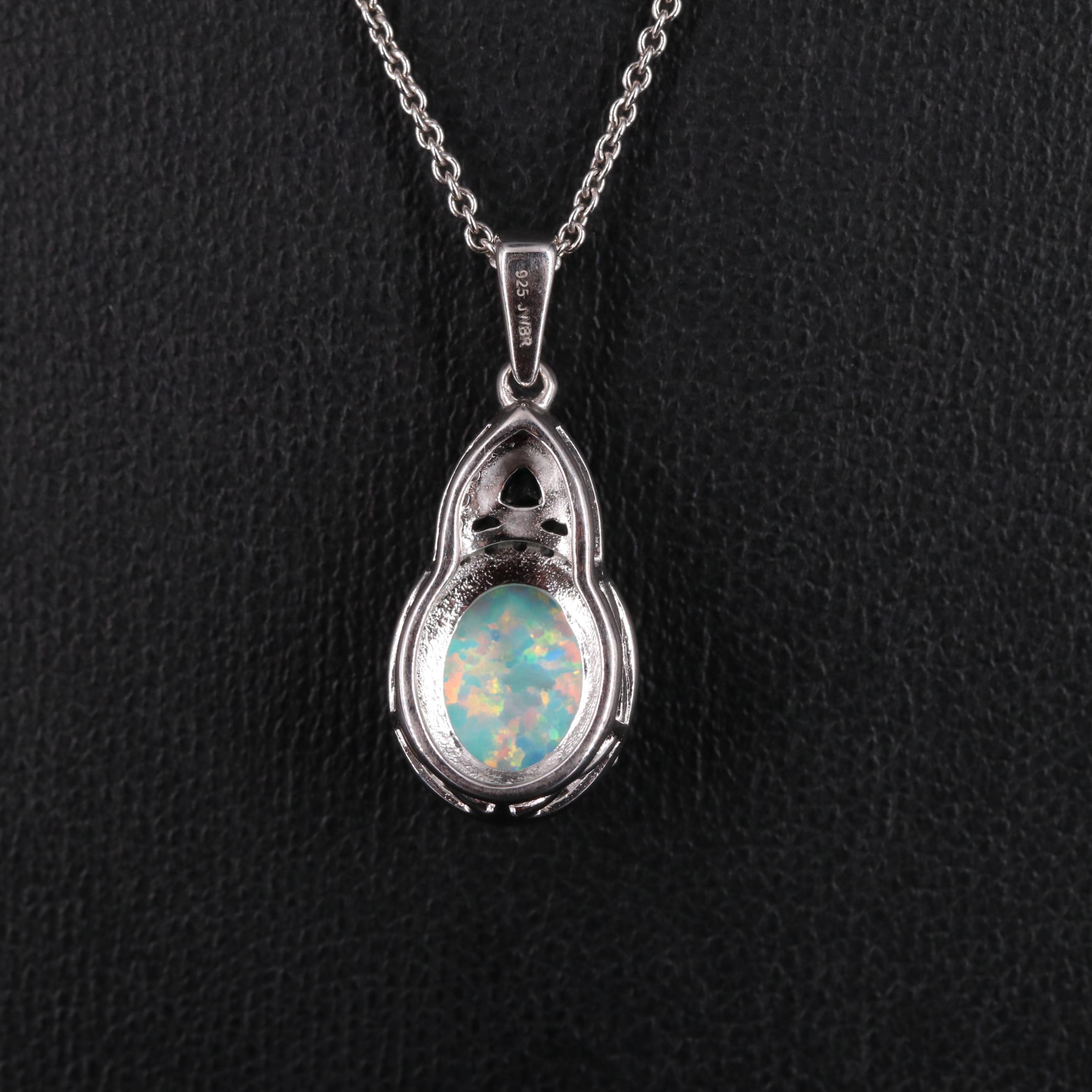 Sterling Silver Opal Sapphire and Topaz Pendant Necklace