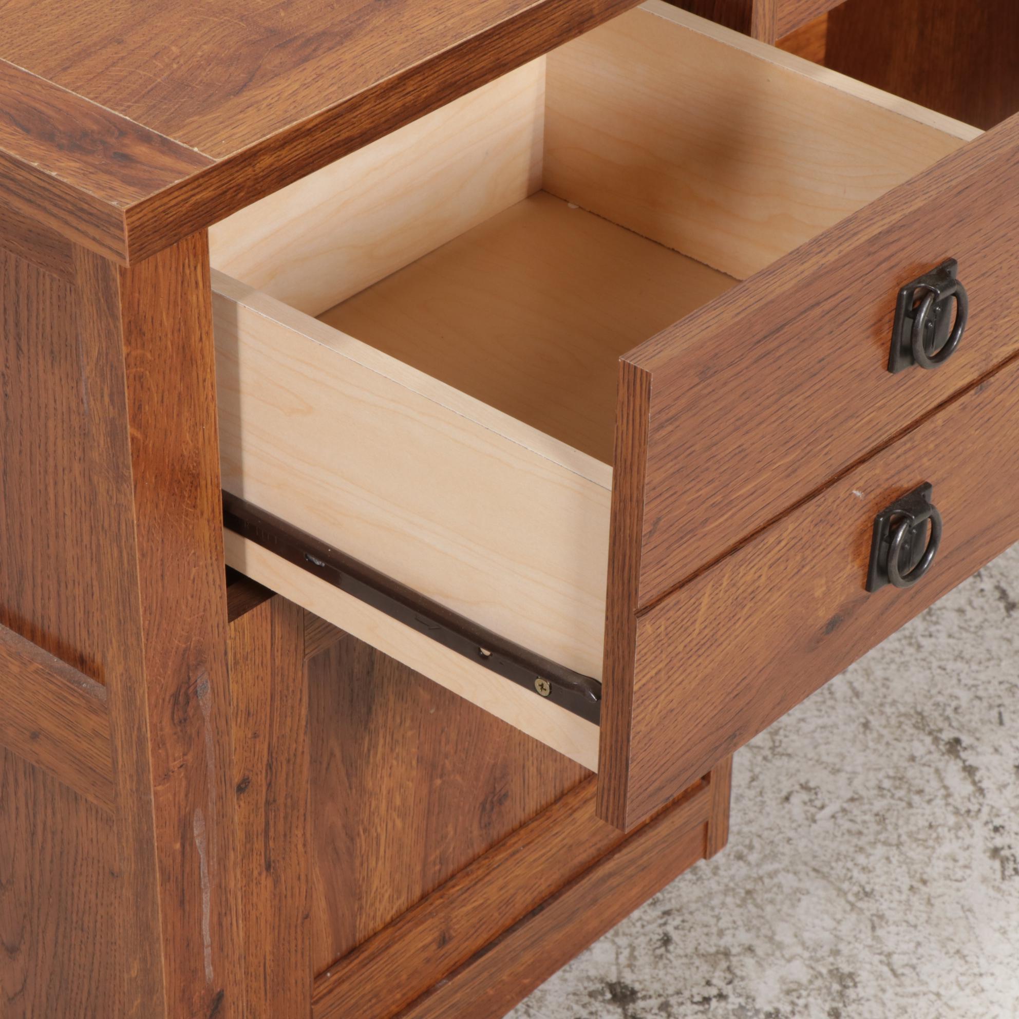 Arts and Crafts Style Desk with Oak Pattern Laminate Finish, 21st Century