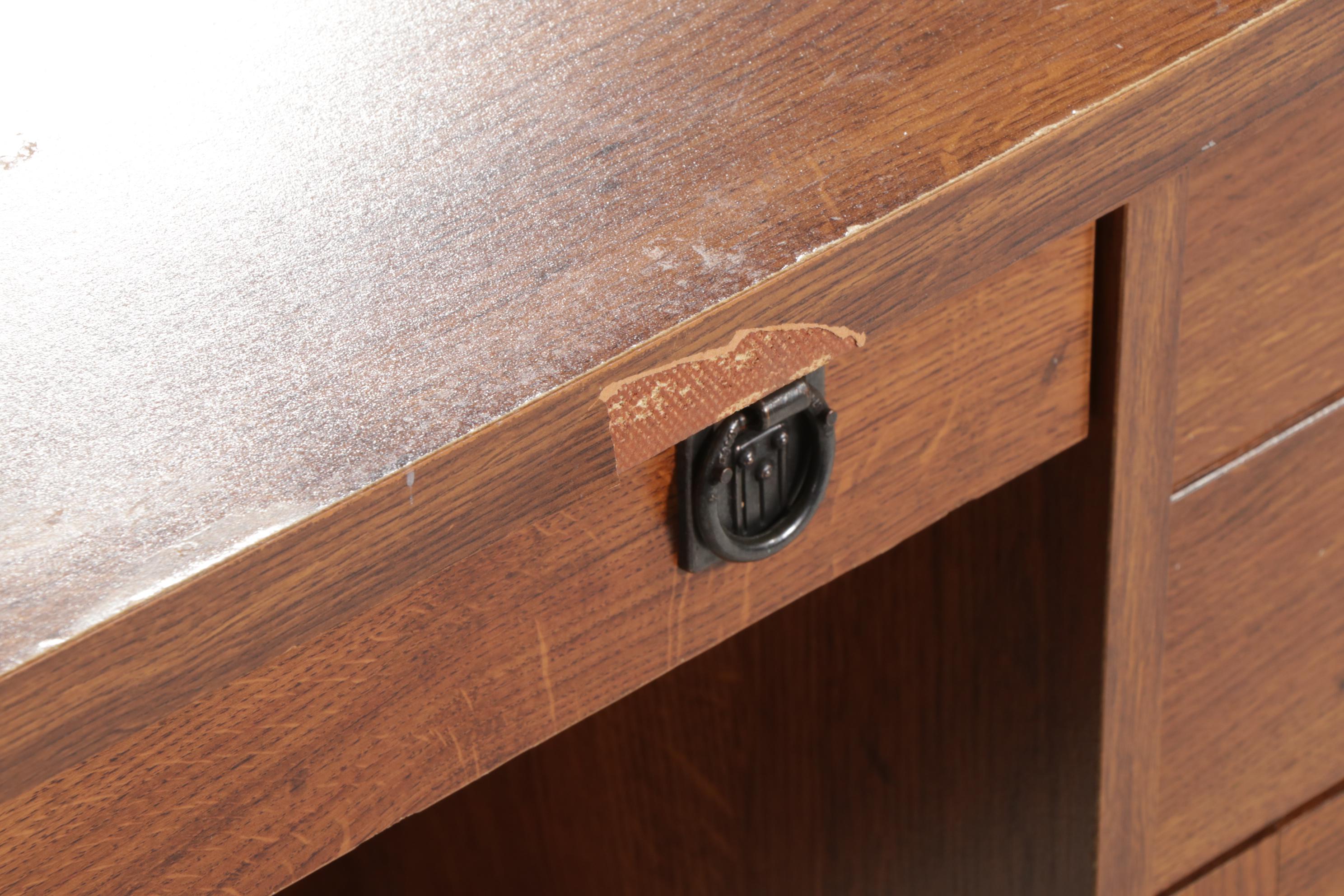 Arts and Crafts Style Desk with Oak Pattern Laminate Finish, 21st Century