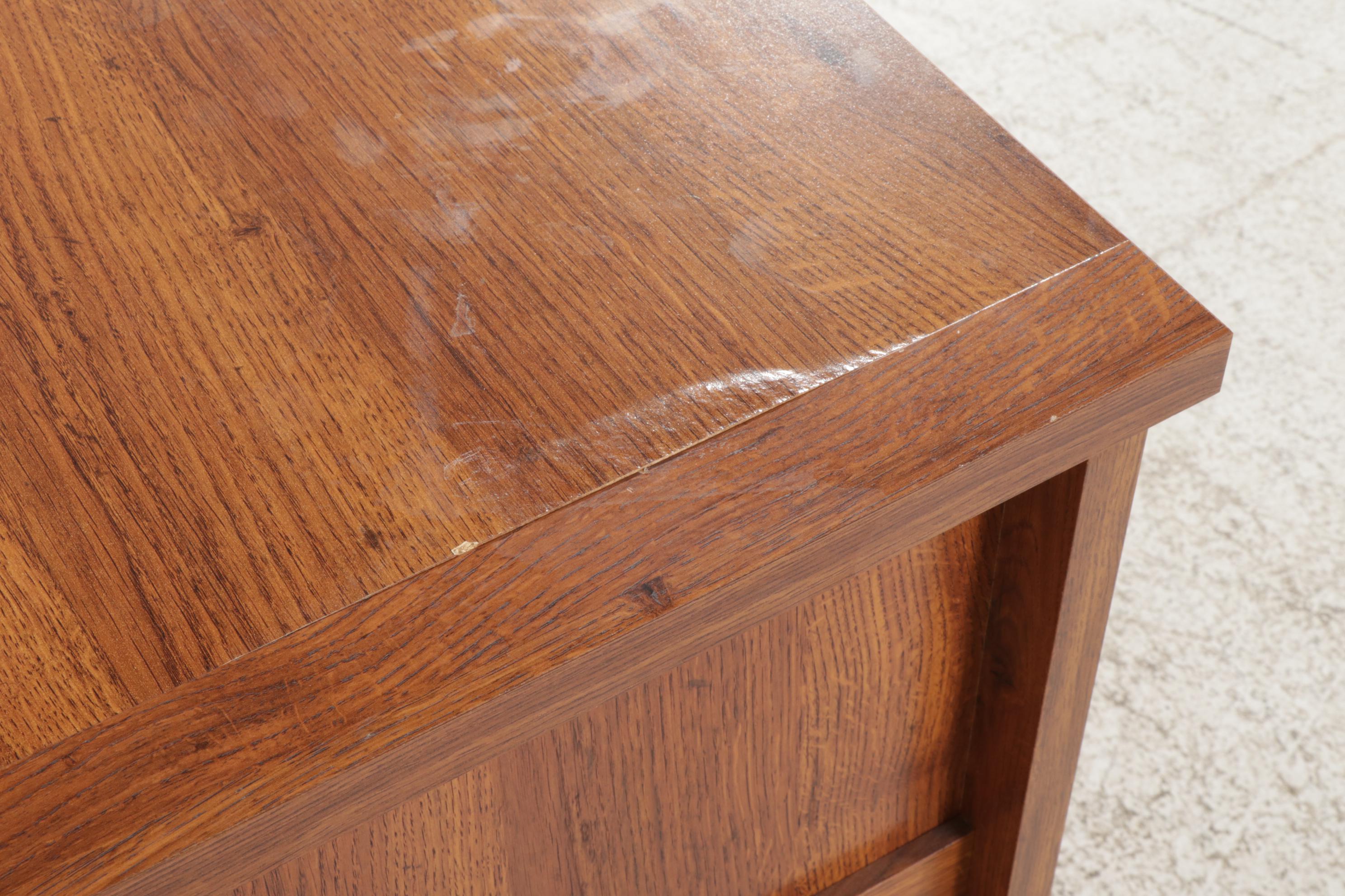 Arts and Crafts Style Desk with Oak Pattern Laminate Finish, 21st Century