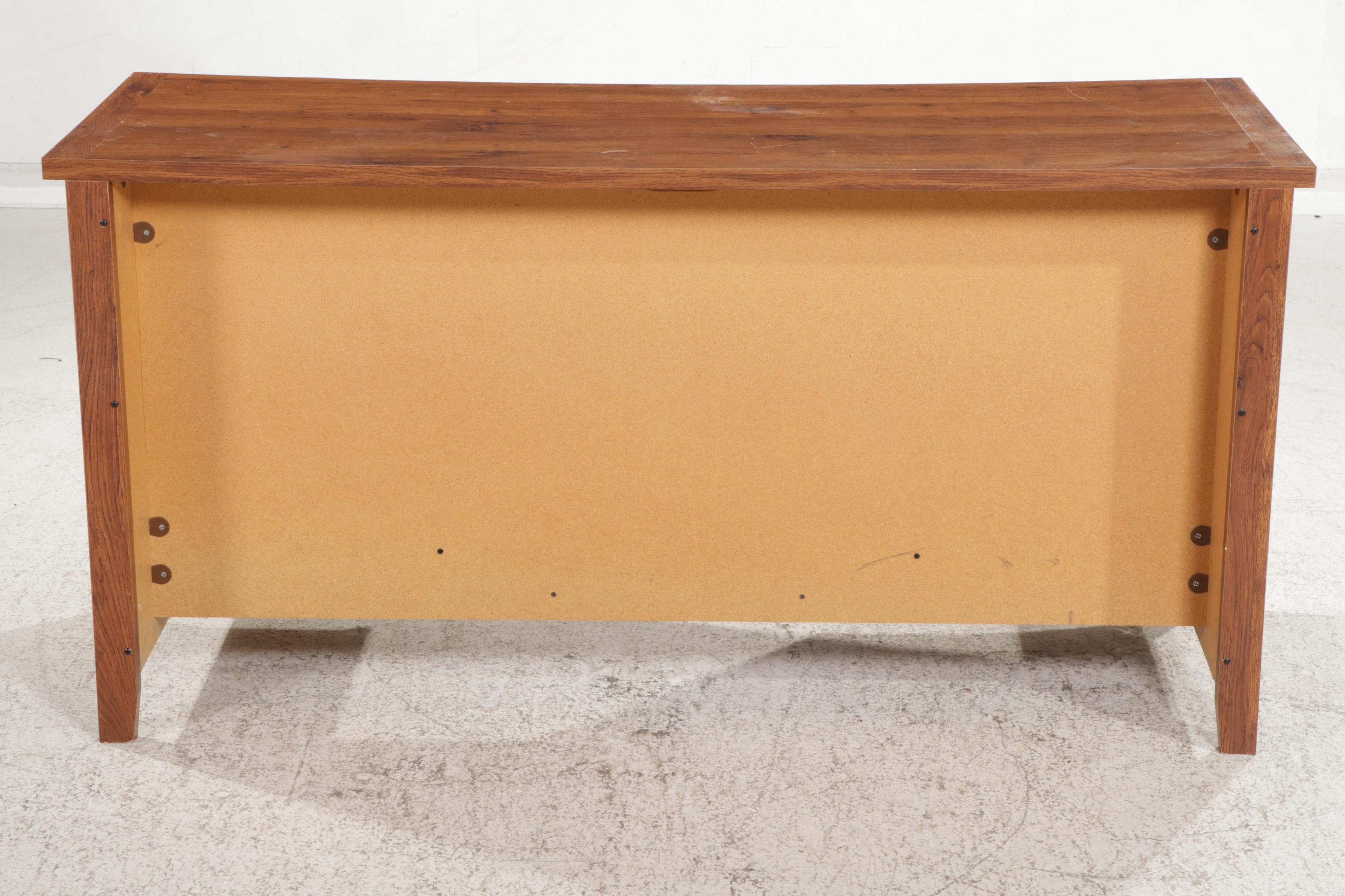 Arts and Crafts Style Desk with Oak Pattern Laminate Finish, 21st Century