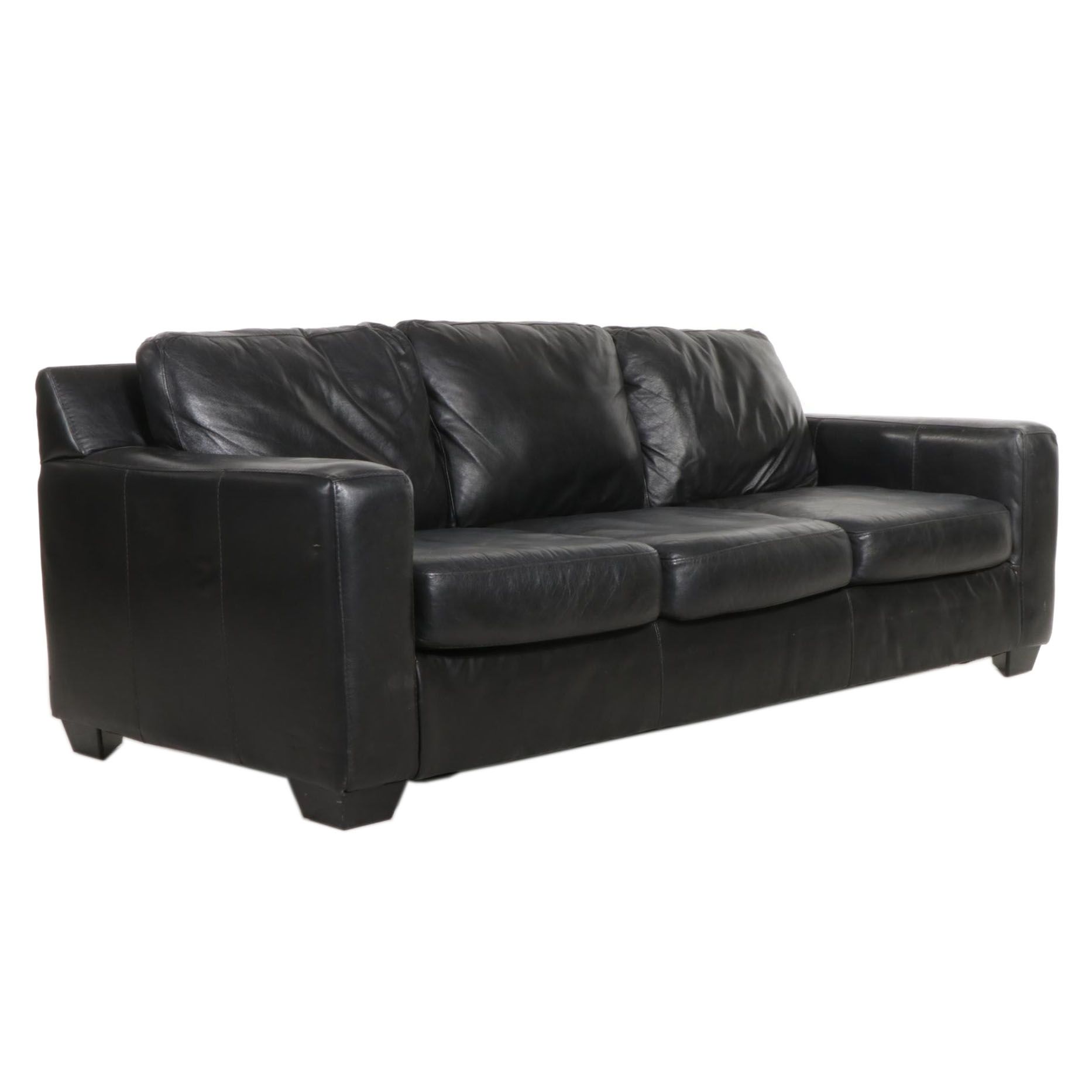 Ashley Furniture Black Leather ThreeSeat Sofa EBTH