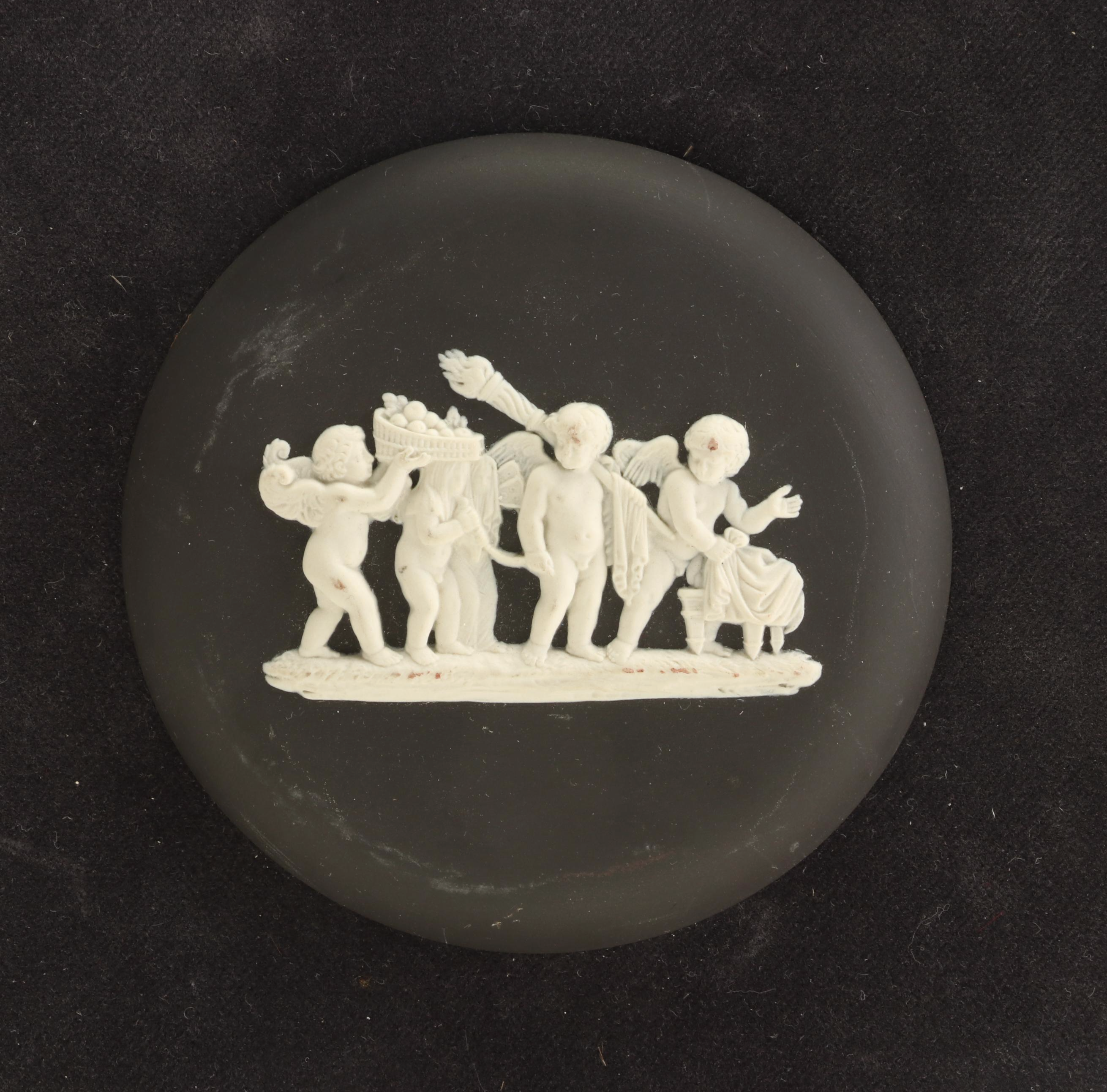 Wedgwood Jasperware Blue Trinket Box and Framed Black Medallion