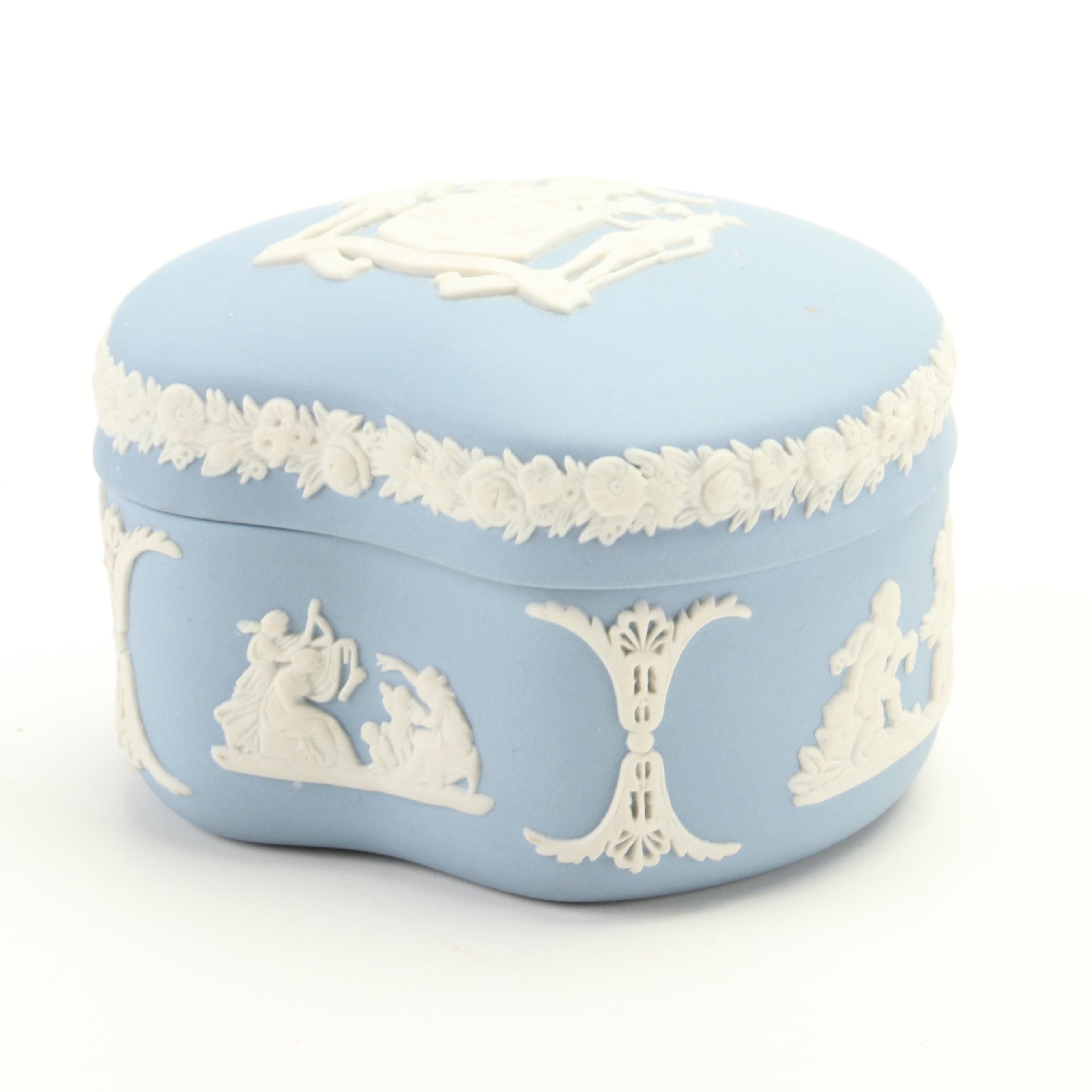 Wedgwood Jasperware Blue Trinket Box and Framed Black Medallion