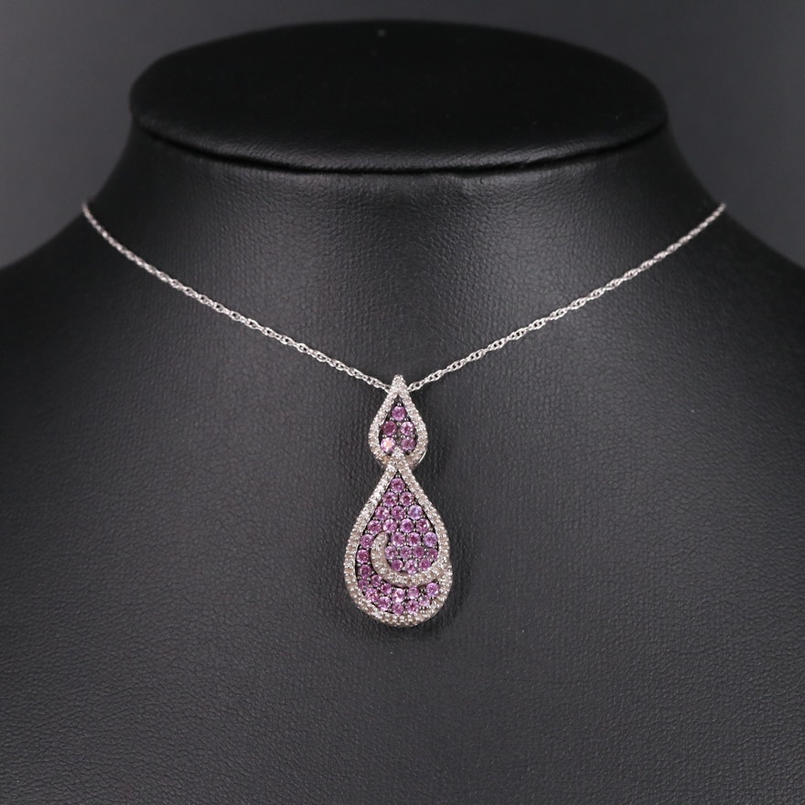 Sterling Silver Sapphire and Diamond Pendant Necklace