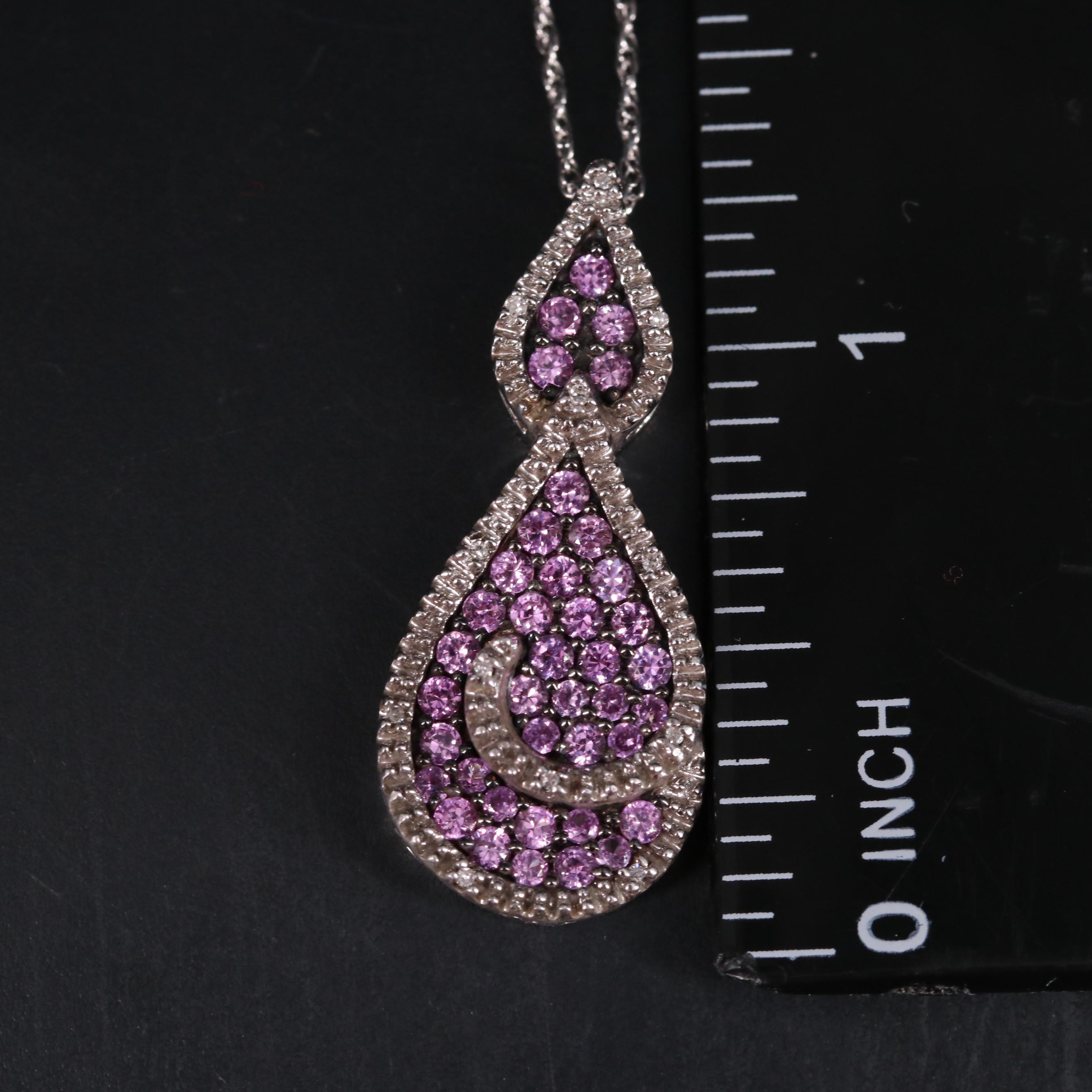 Sterling Silver Sapphire and Diamond Pendant Necklace