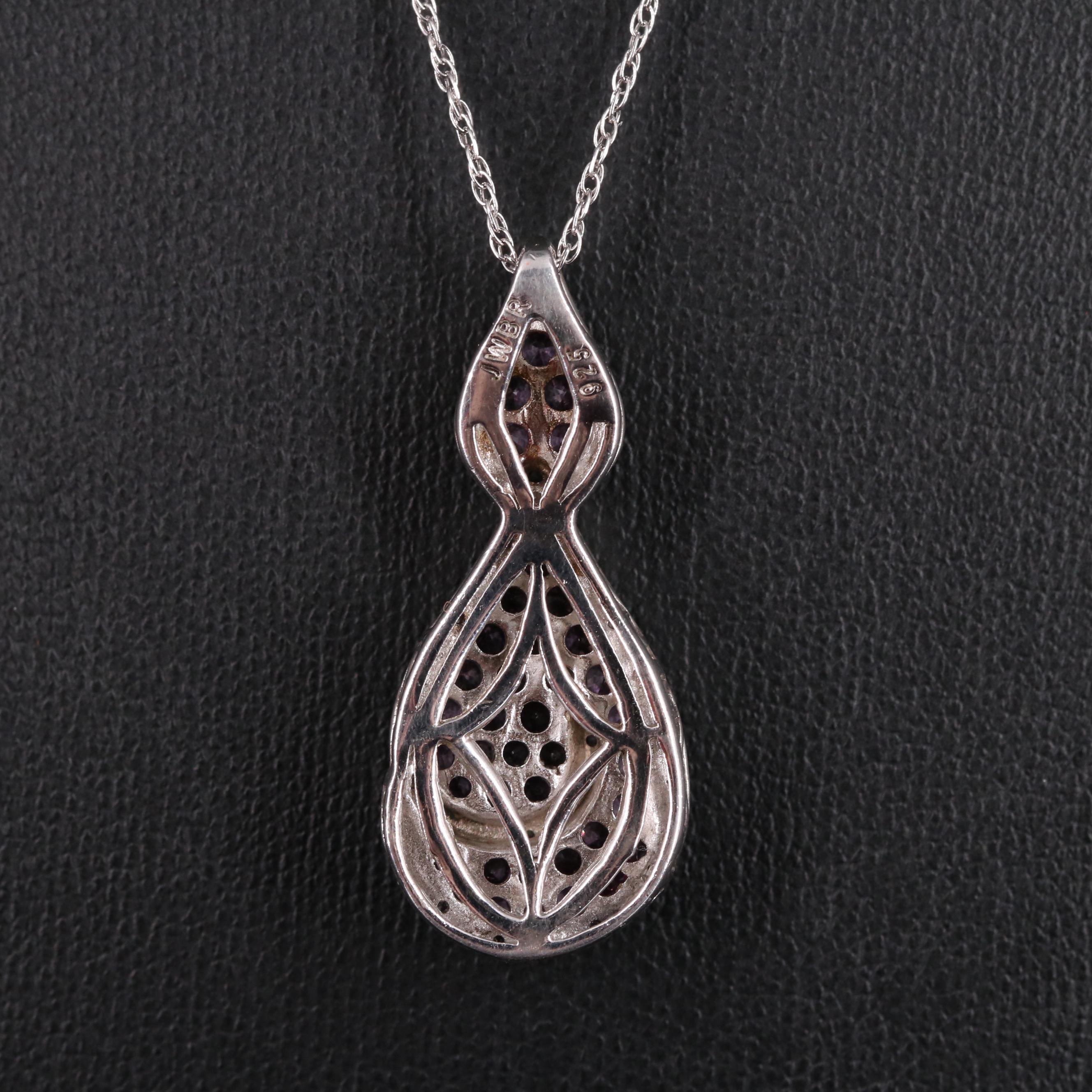 Sterling Silver Sapphire and Diamond Pendant Necklace