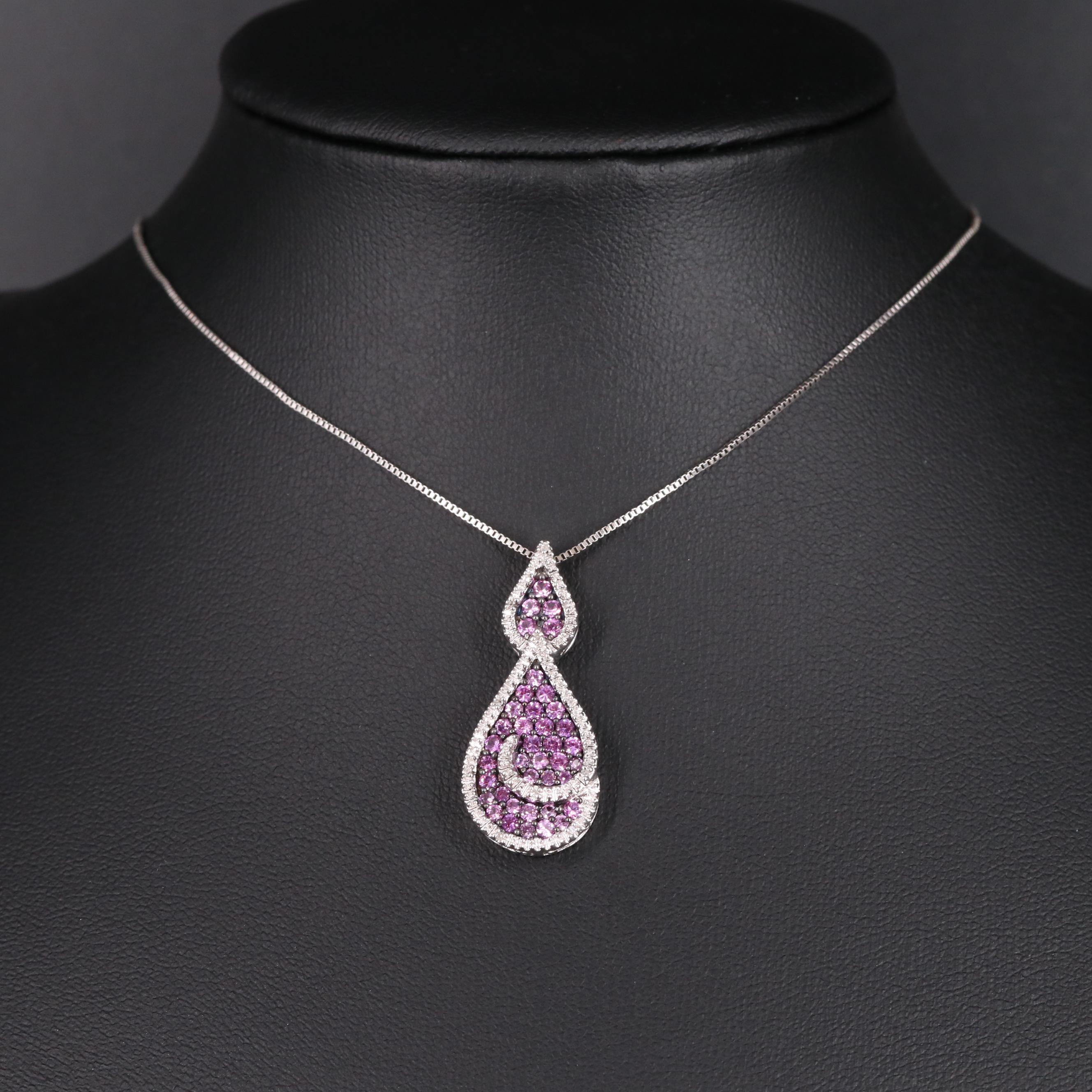 Sterling Silver Sapphire and Diamond Pendant Necklace